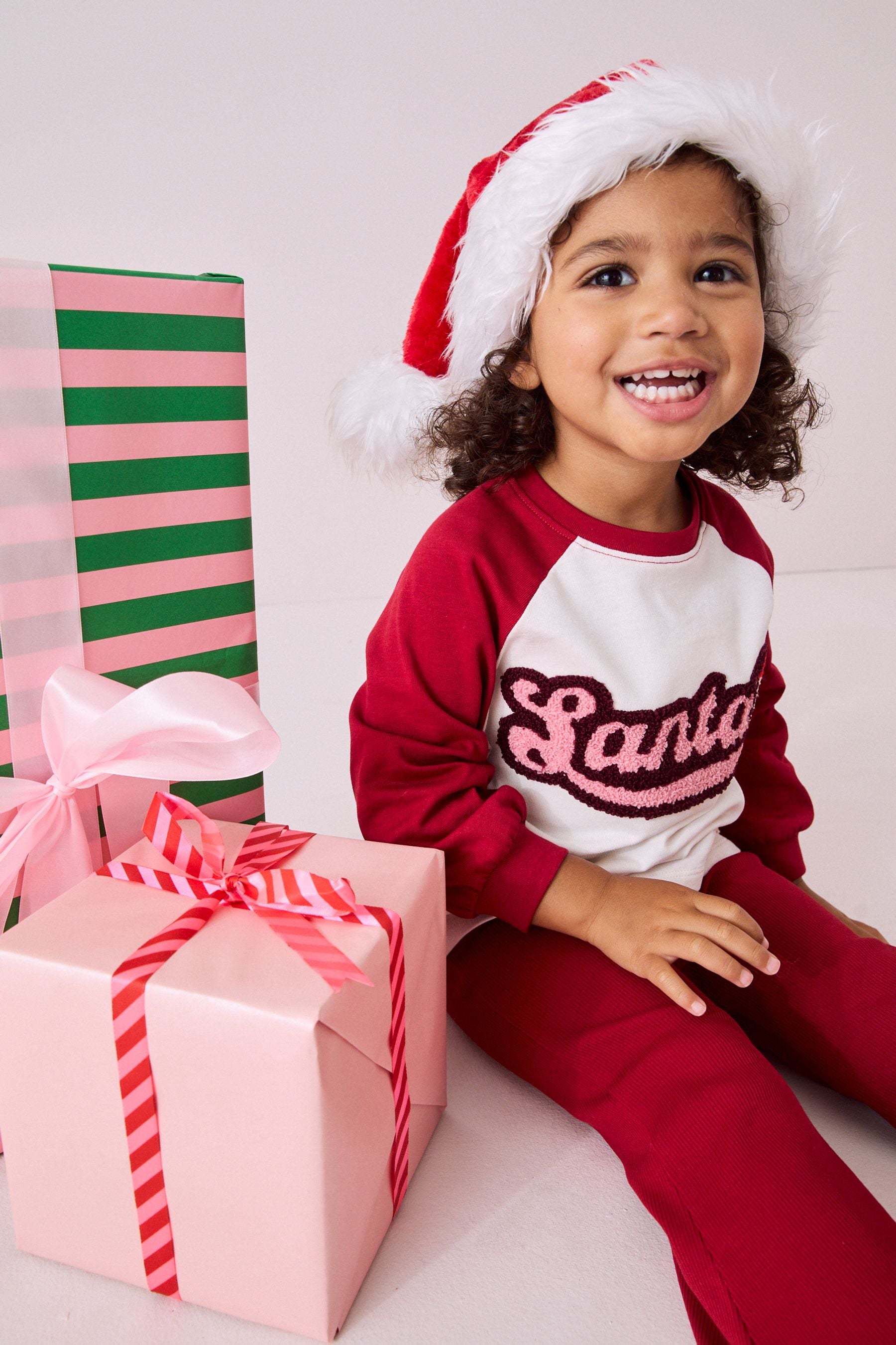 Red Santa Long Sleeve 100% Cotton T-Shirt and Flare Leggings Set (3mths-7yrs)