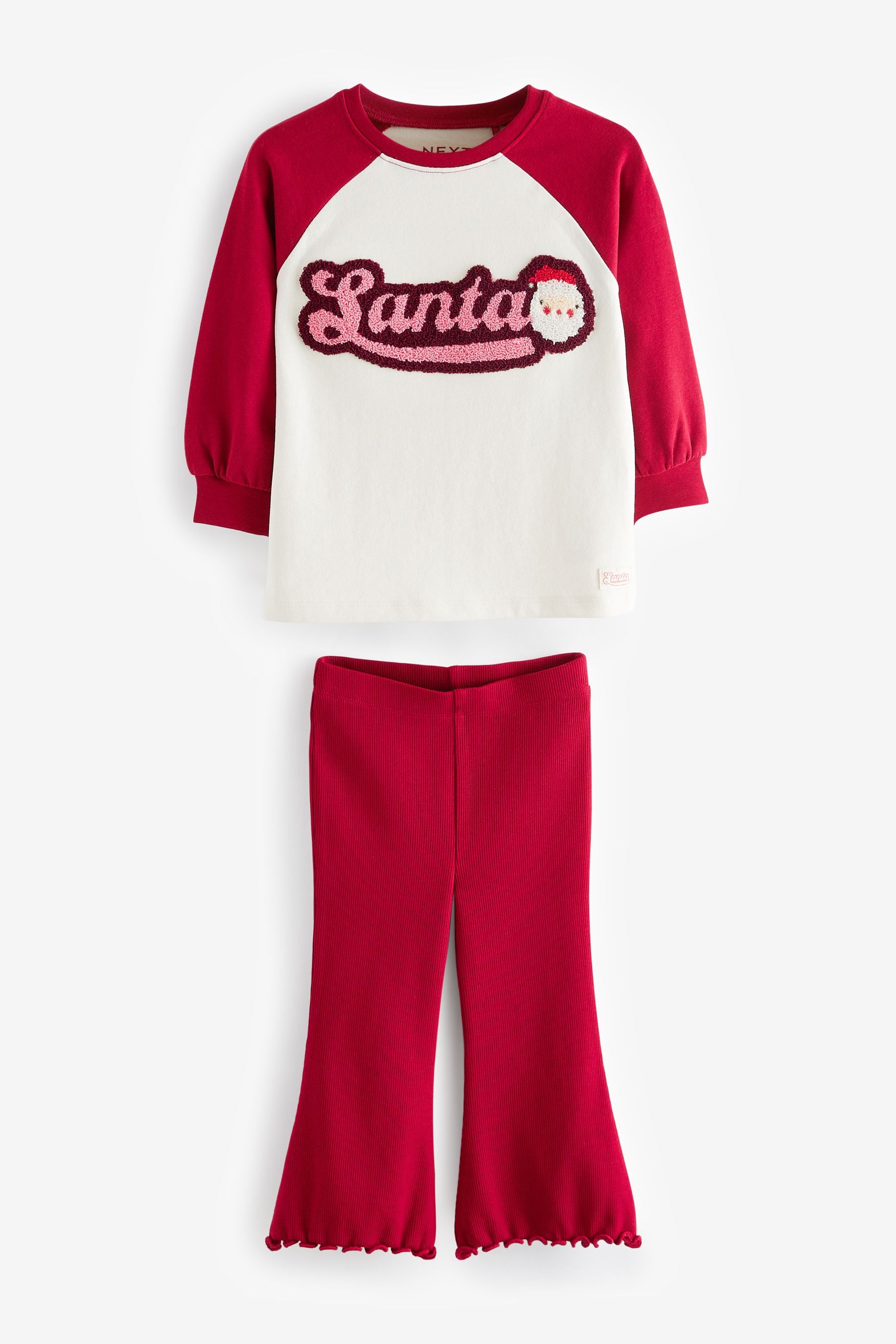 Red Santa Long Sleeve 100% Cotton T-Shirt and Flare Leggings Set (3mths-7yrs)