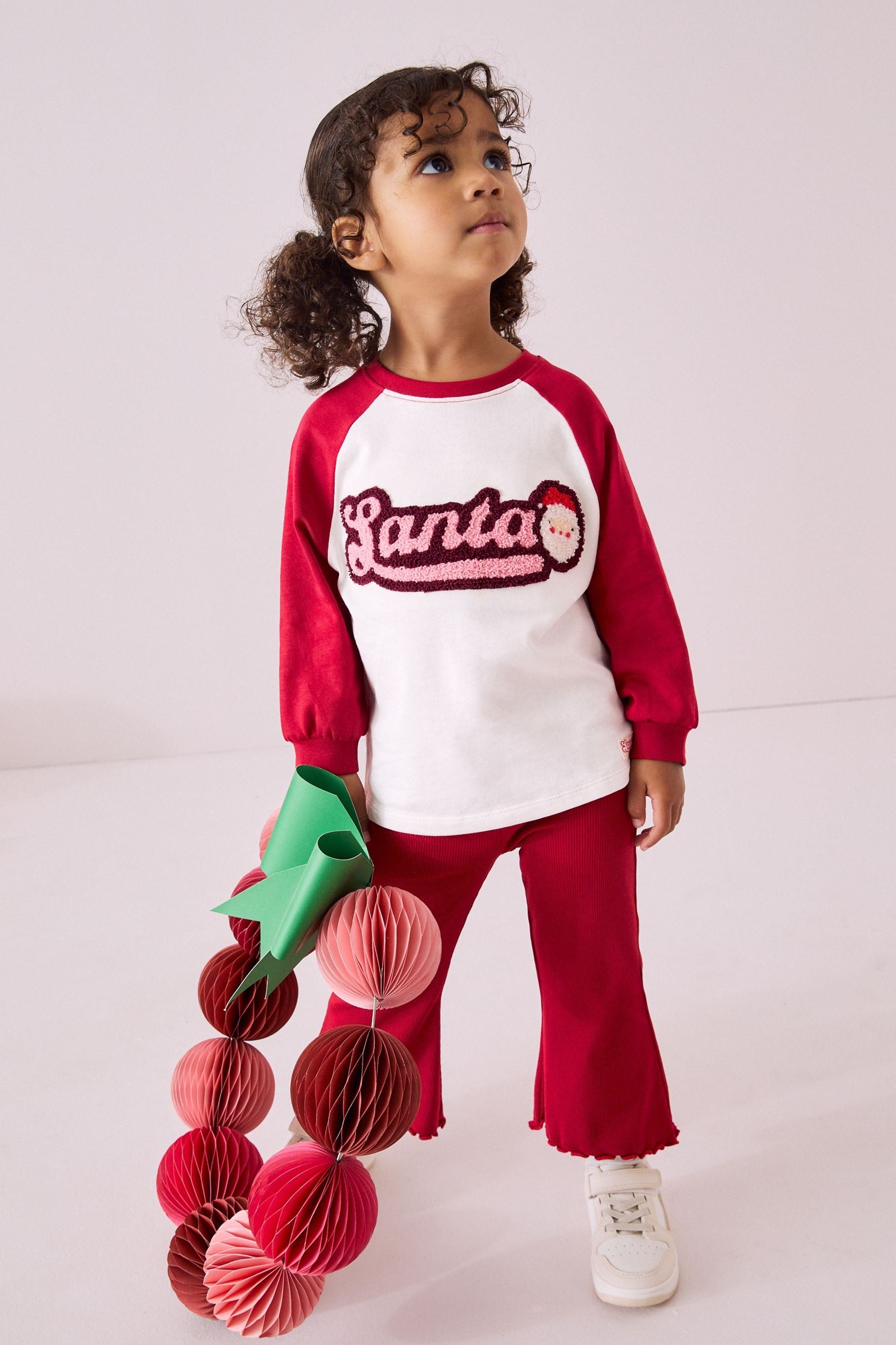 Red Santa Long Sleeve 100% Cotton T-Shirt and Flare Leggings Set (3mths-7yrs)