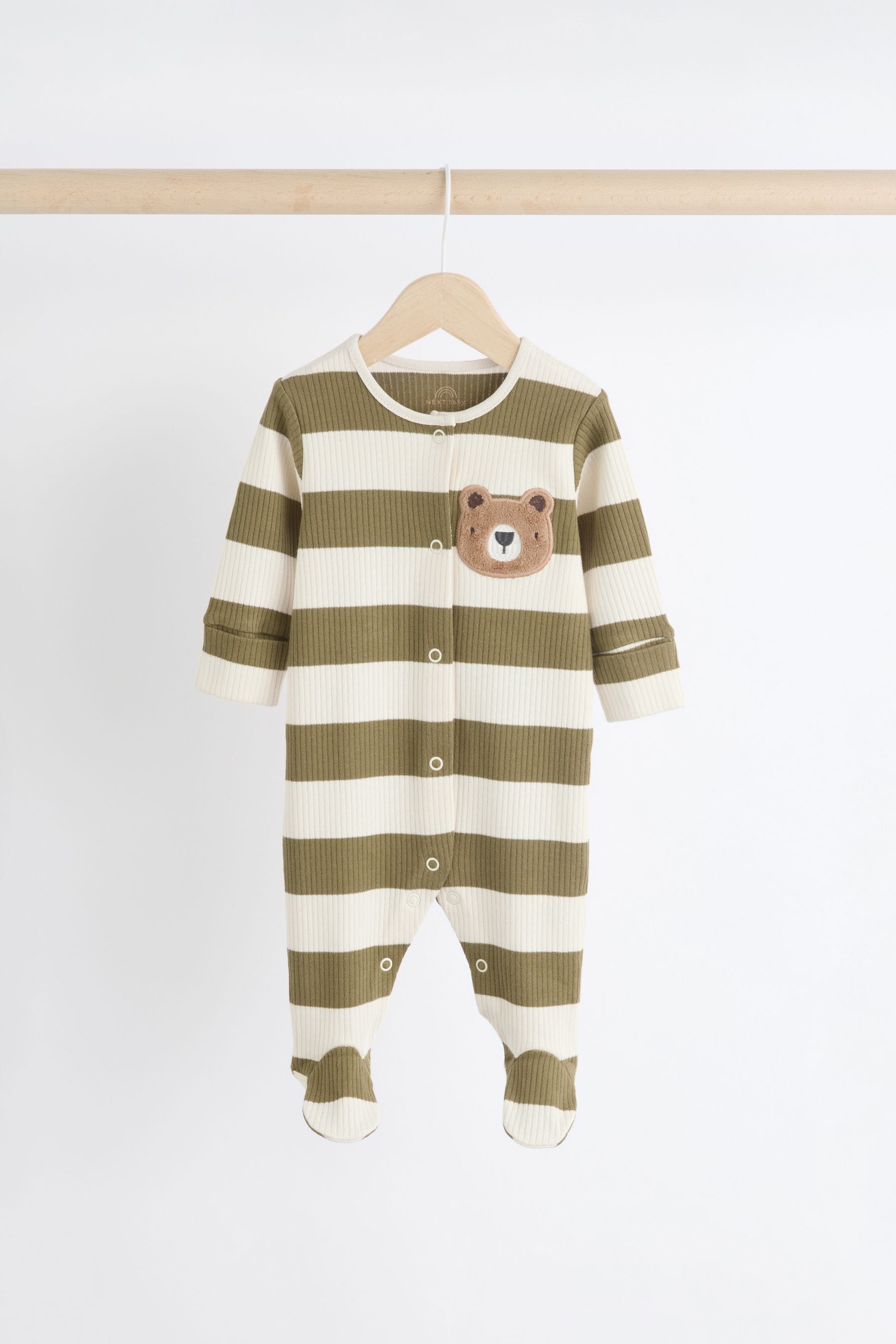 Brown/Khaki Smiley Printed 3 Pack Baby Sleepsuits (0mths-2yrs)