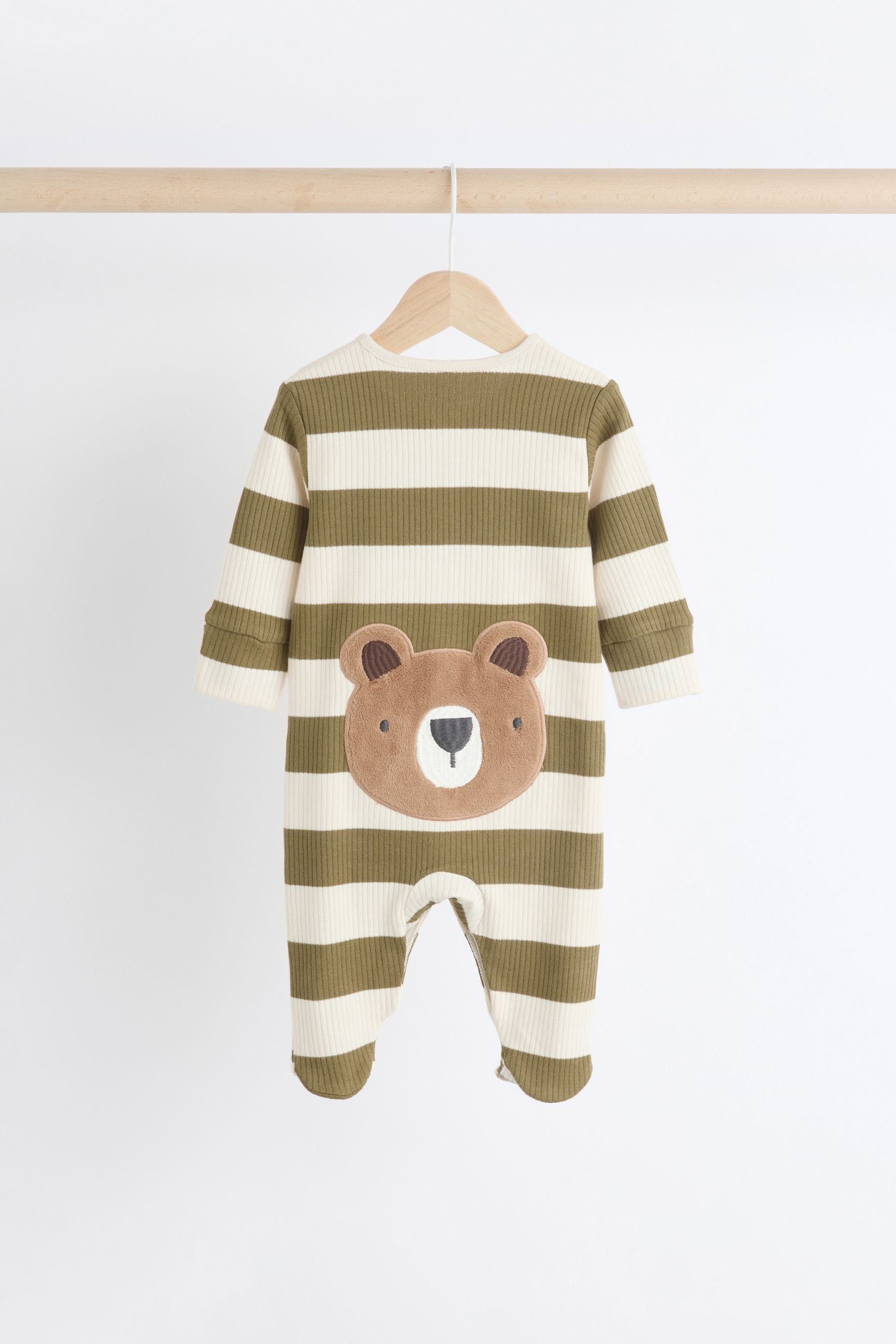 Brown/Khaki Smiley Printed 3 Pack Baby Sleepsuits (0mths-2yrs)