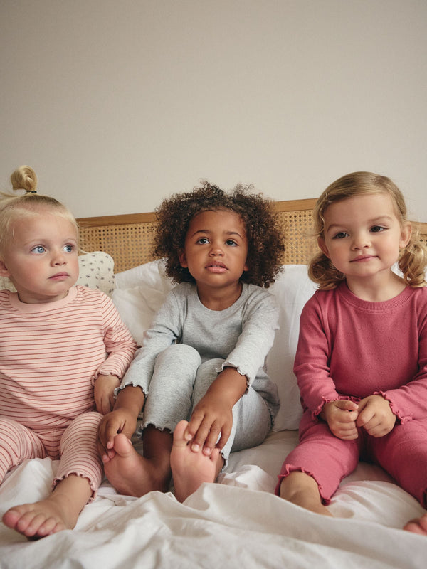 Grey Marl/Berry/Stripe Pointelle Snuggle Pyjamas 3 Pack (9mths-8yrs)