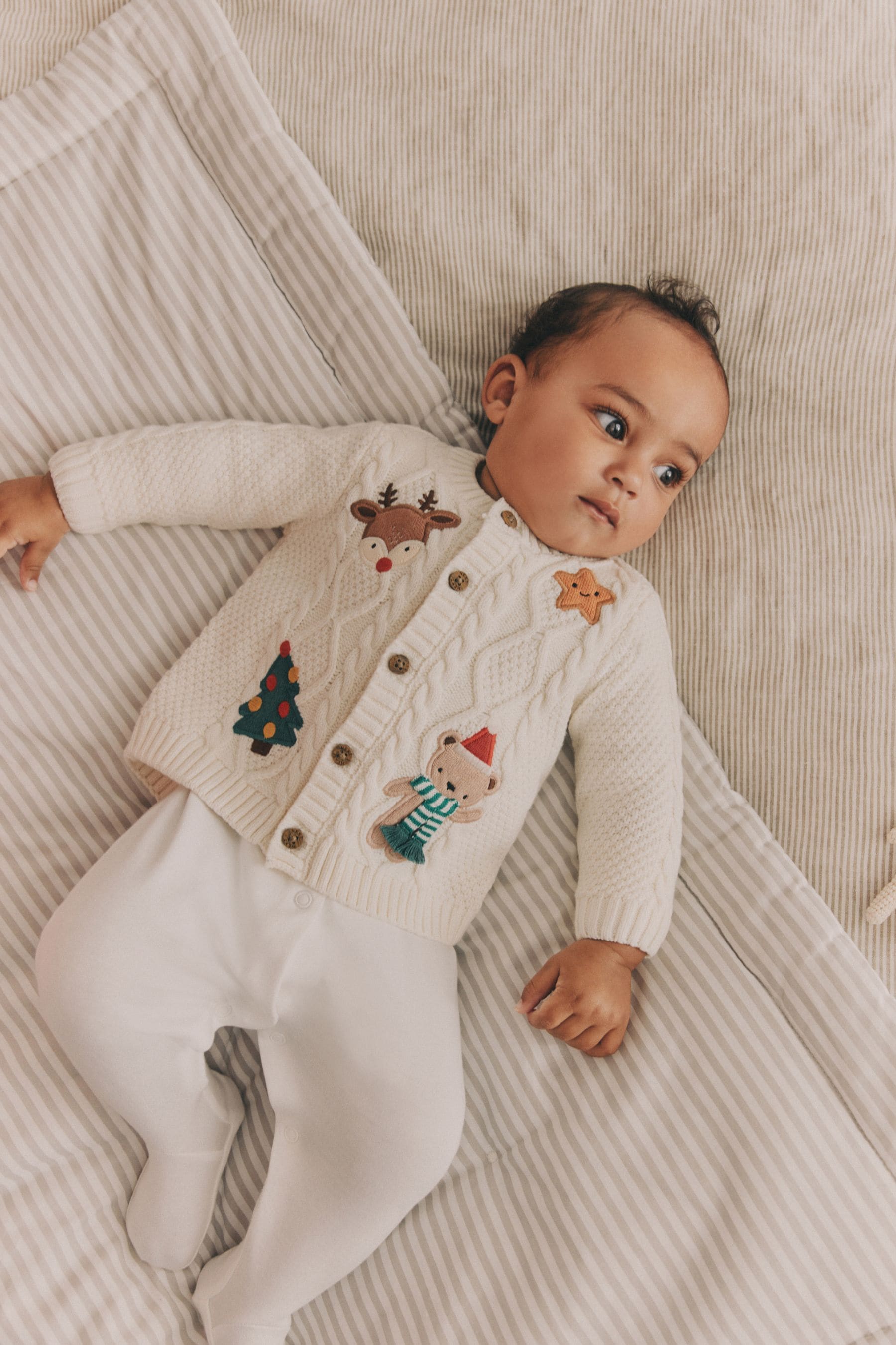 White Chrismas Knitted Baby Cardigan