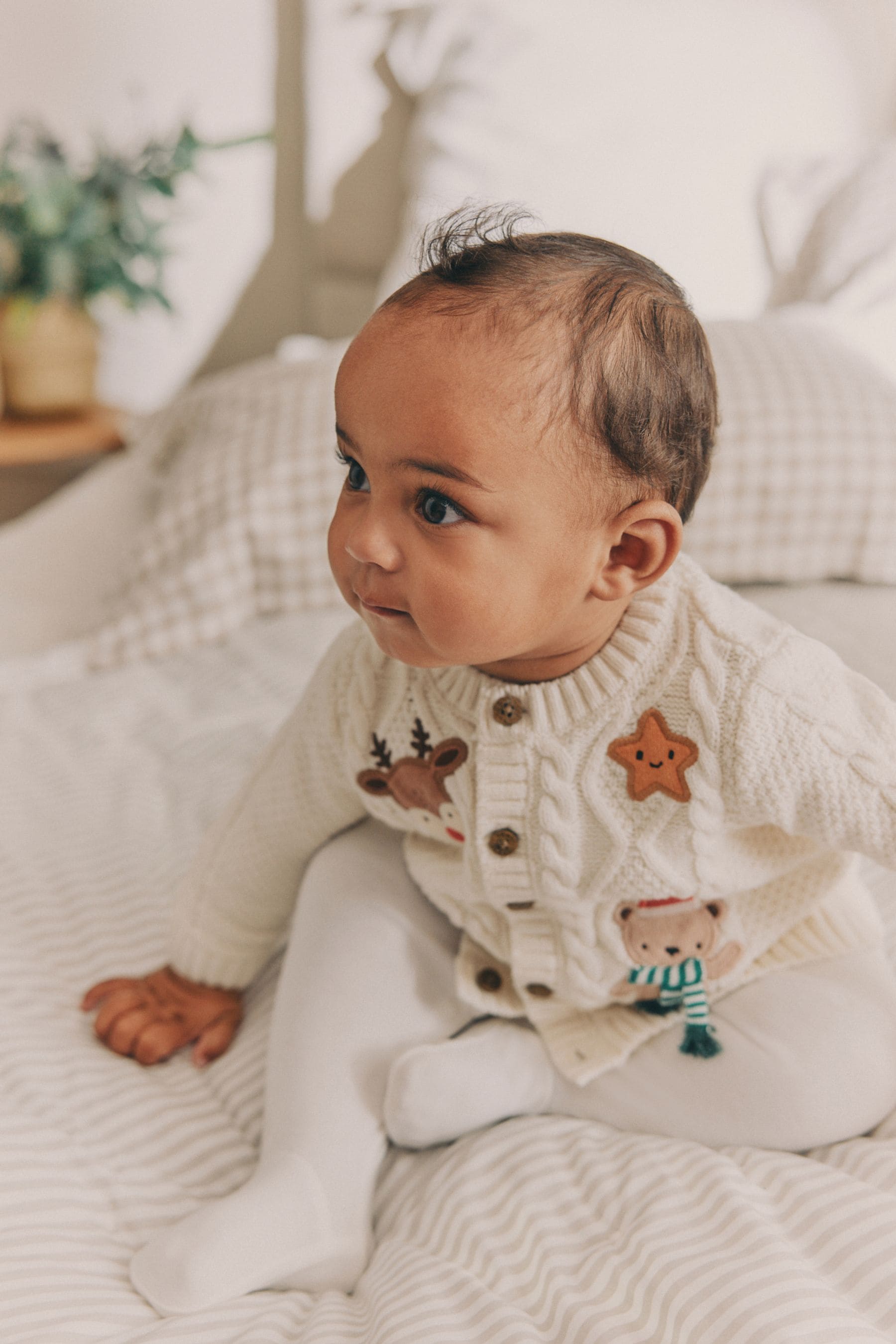 White Chrismas Knitted Baby Cardigan