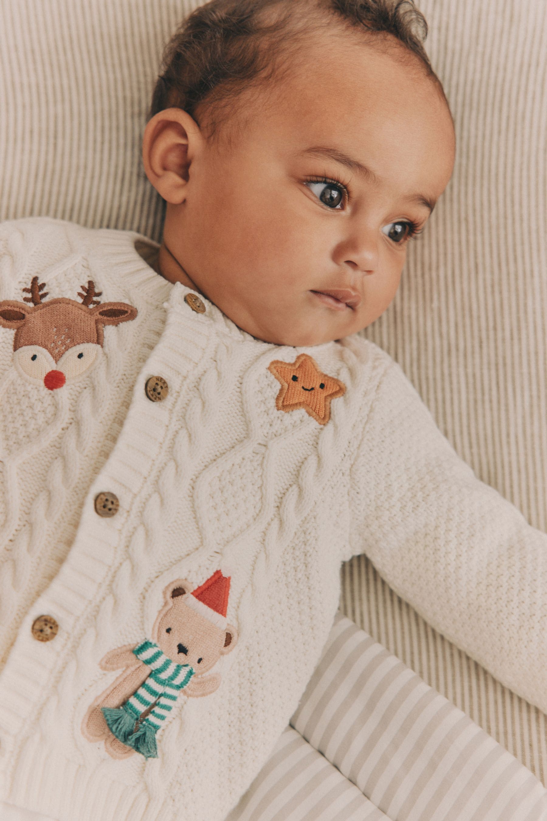 White Chrismas Knitted Baby Cardigan