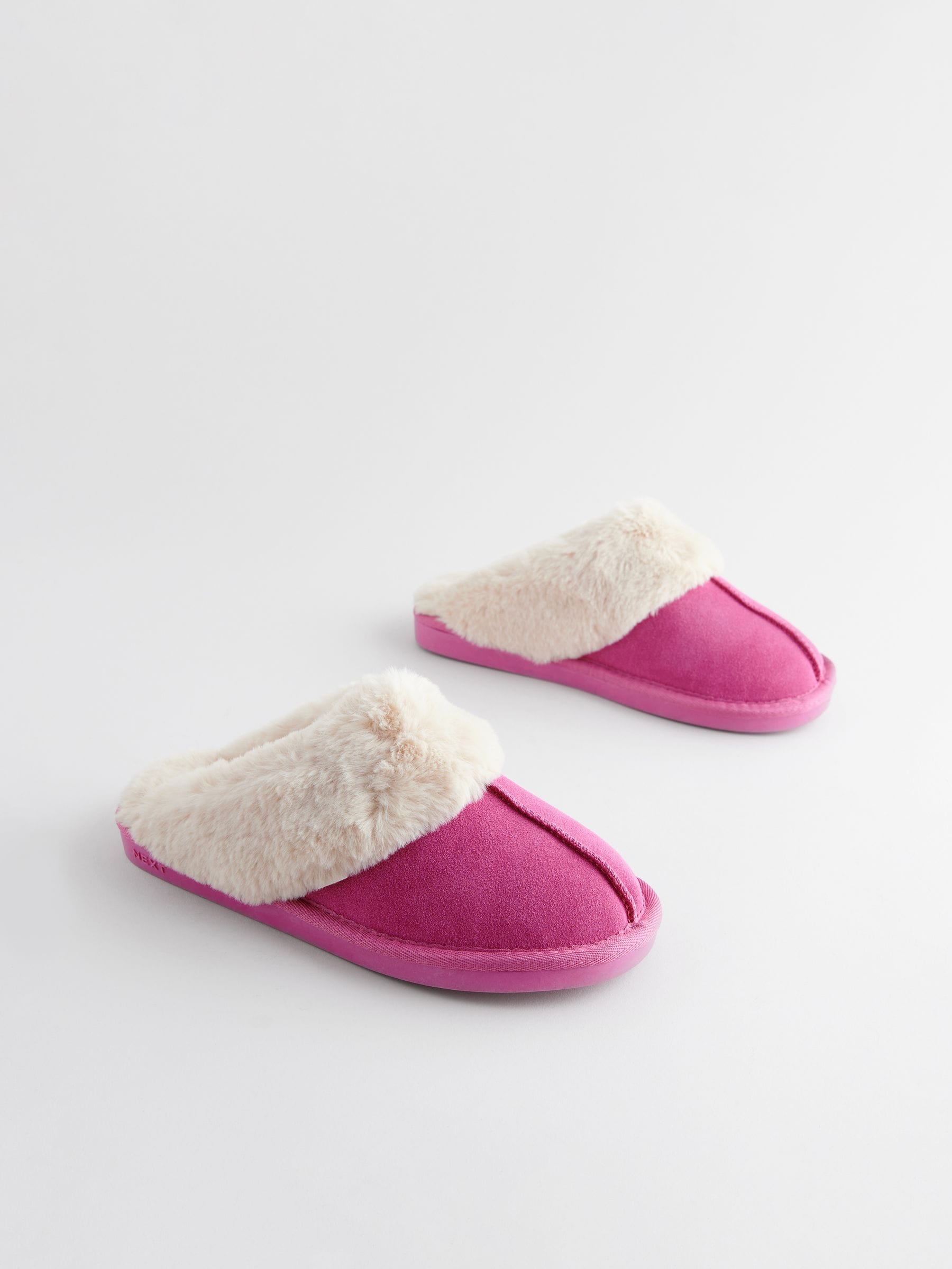 Pink Tiger Print Suede Faux Fur Lined Mule Slippers