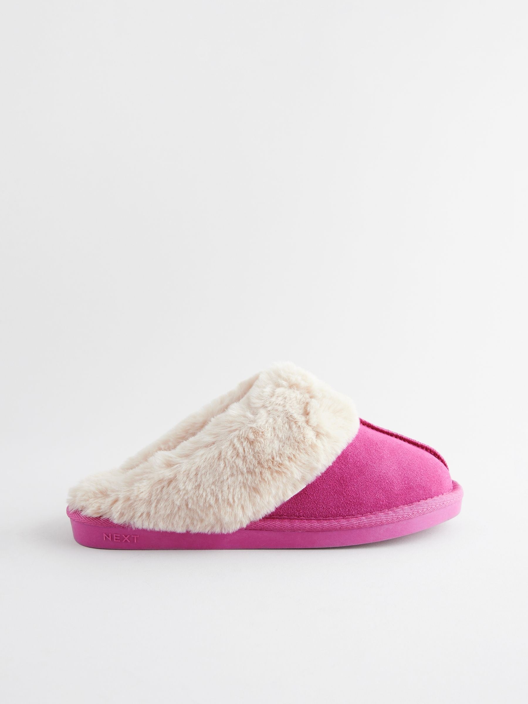 Pink Tiger Print Suede Faux Fur Lined Mule Slippers