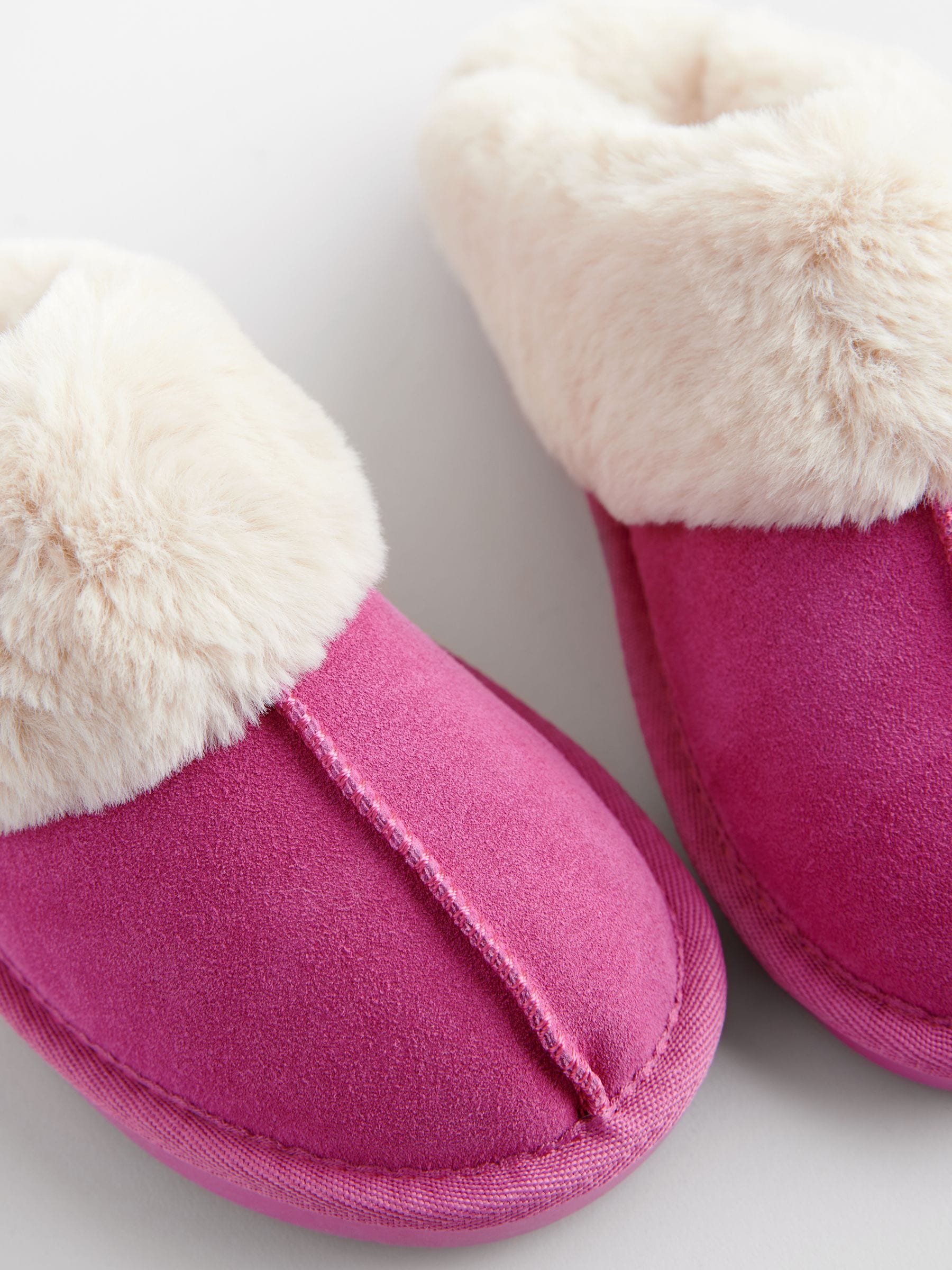 Pink Tiger Print Suede Faux Fur Lined Mule Slippers