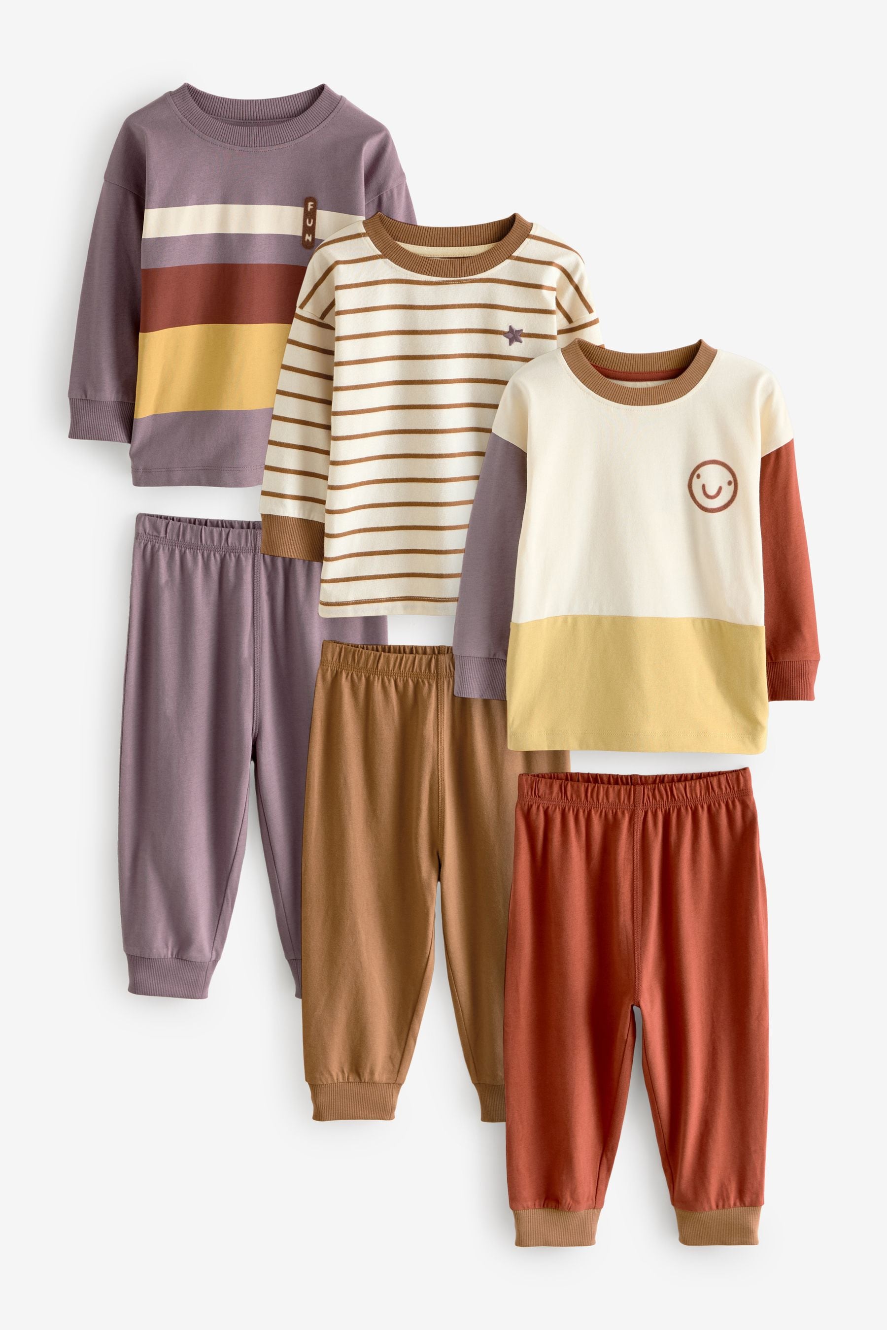 Red/Purple Stripes Snuggle 100% Cotton Pyjamas 3 Pack (9mths-12yrs)