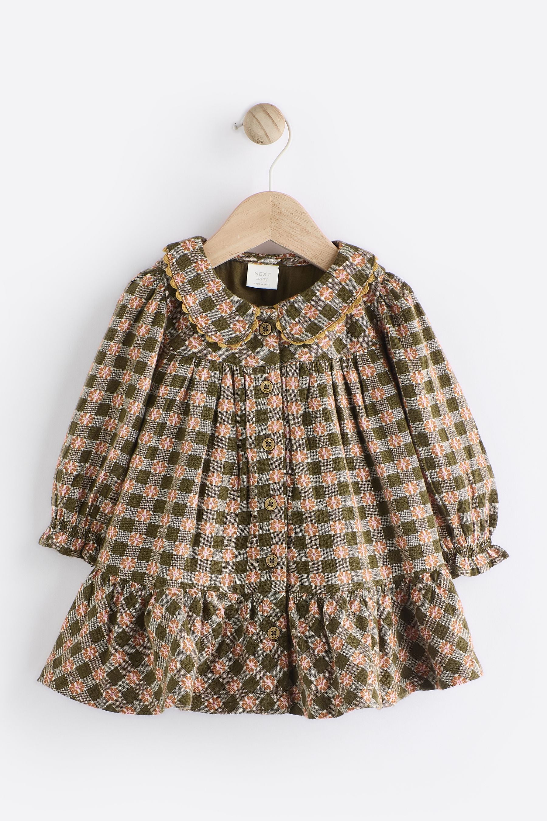 Green Check Baby Woven Dress with Tights (0mths-2yrs)