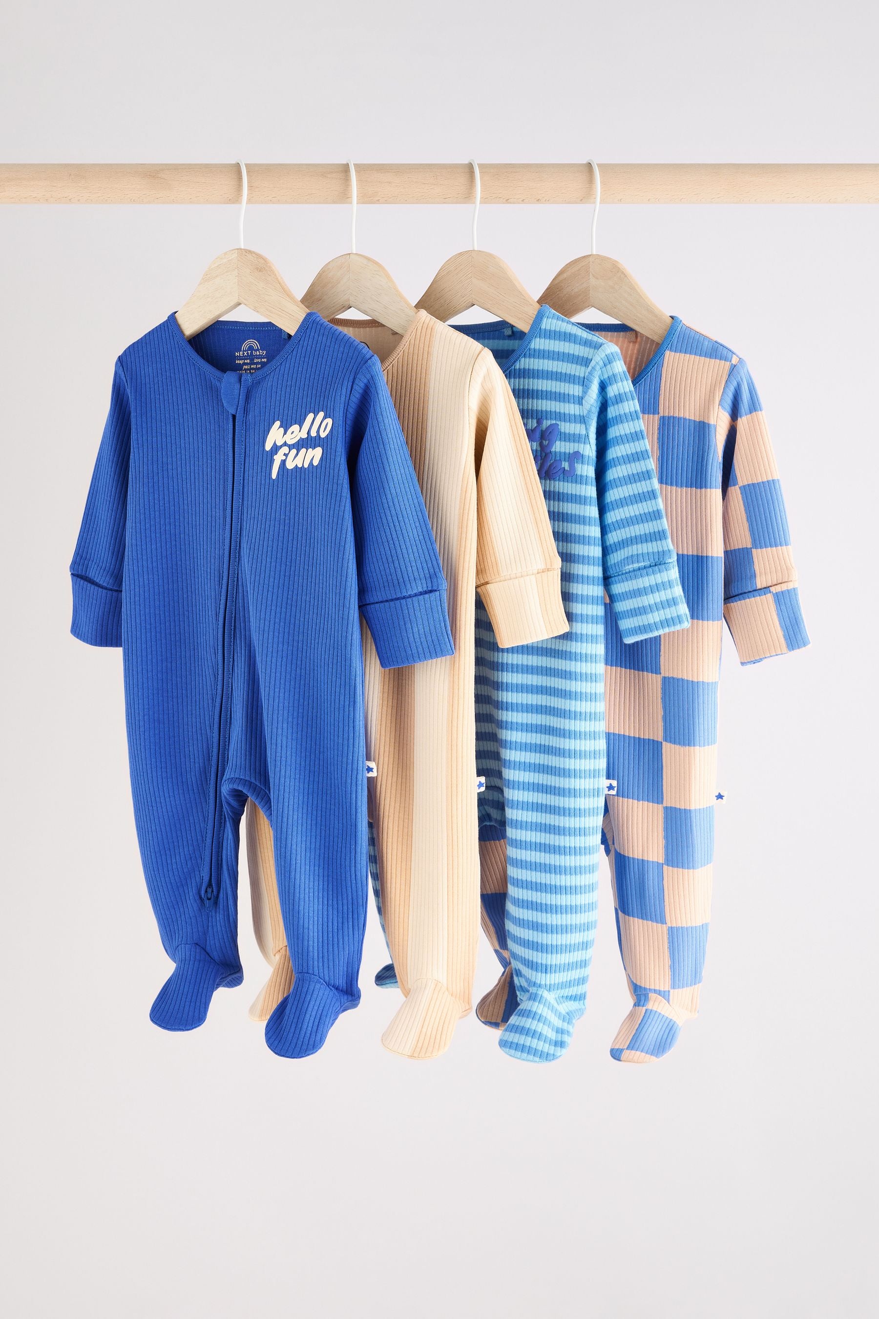 Blue Baby Zipped 100% Cotton Sleepsuit 4 Pack (0mths-2yrs)