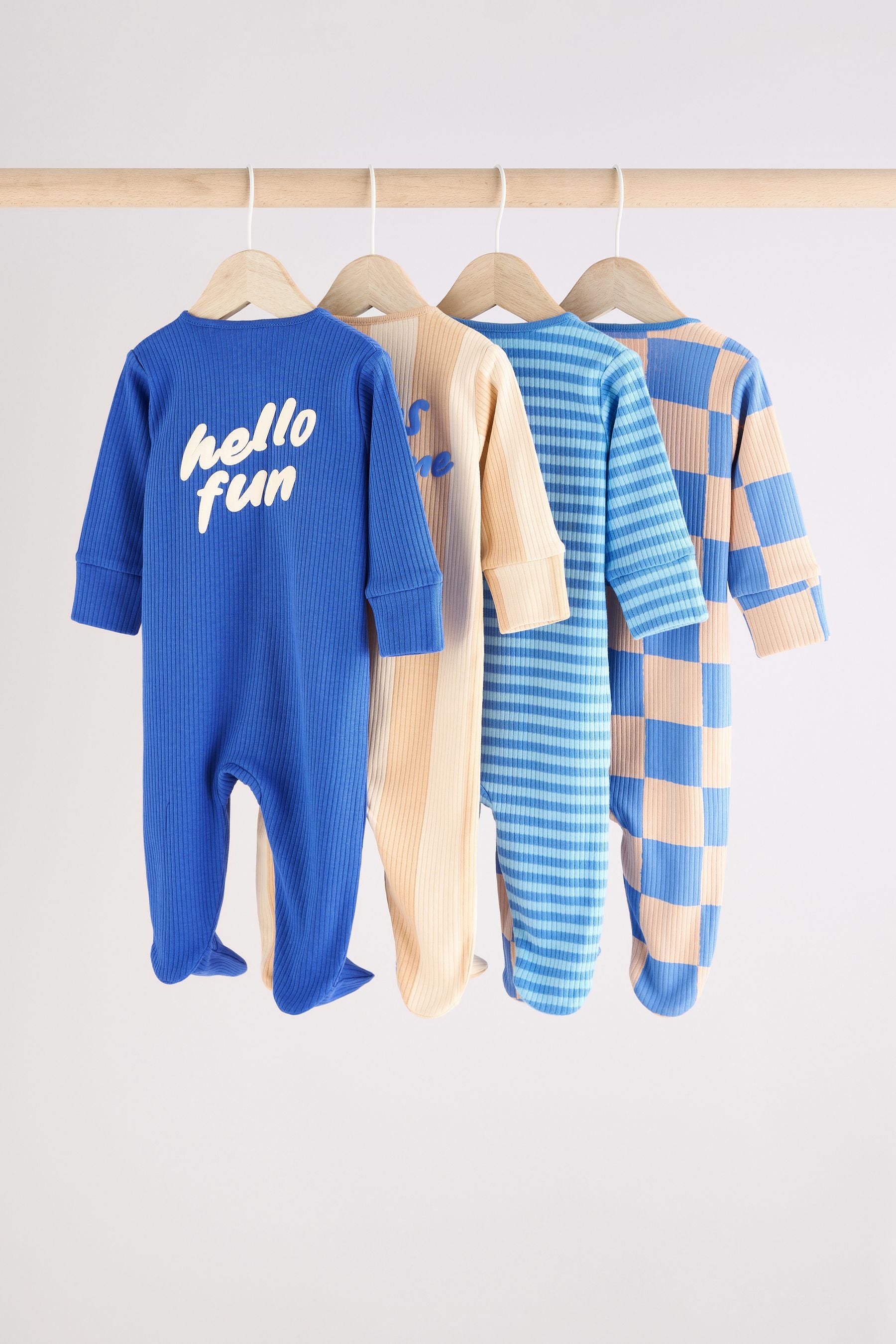 Blue Baby Zipped 100% Cotton Sleepsuit 4 Pack (0mths-2yrs)