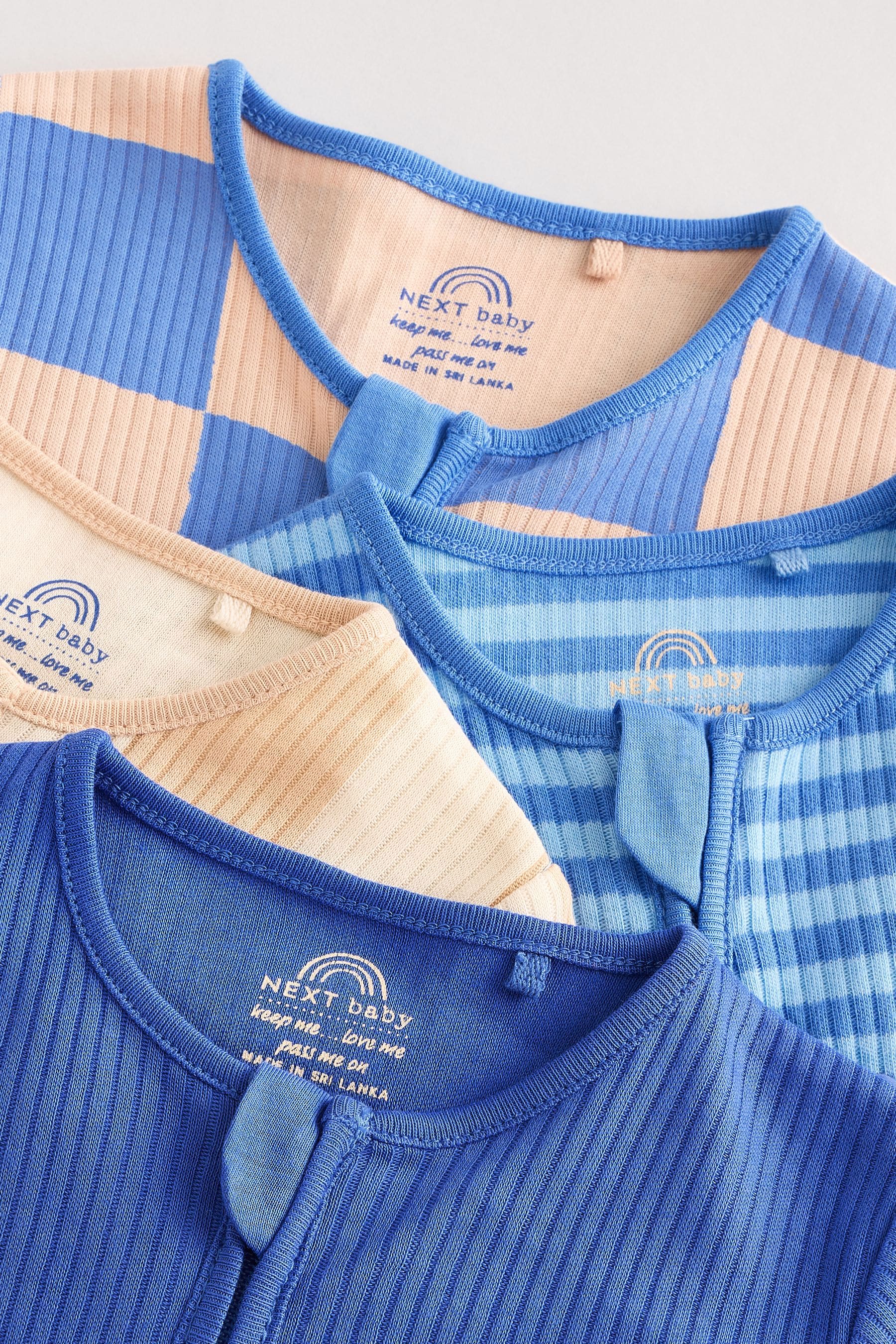 Blue Baby Zipped 100% Cotton Sleepsuit 4 Pack (0mths-2yrs)