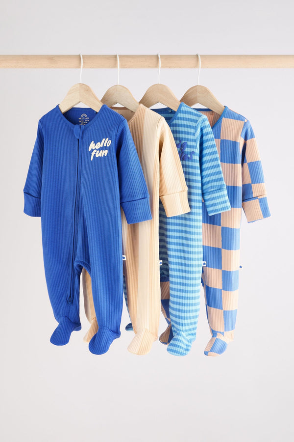 Blue Baby Zipped Sleepsuits 4 Pack (0mths-2yrs)