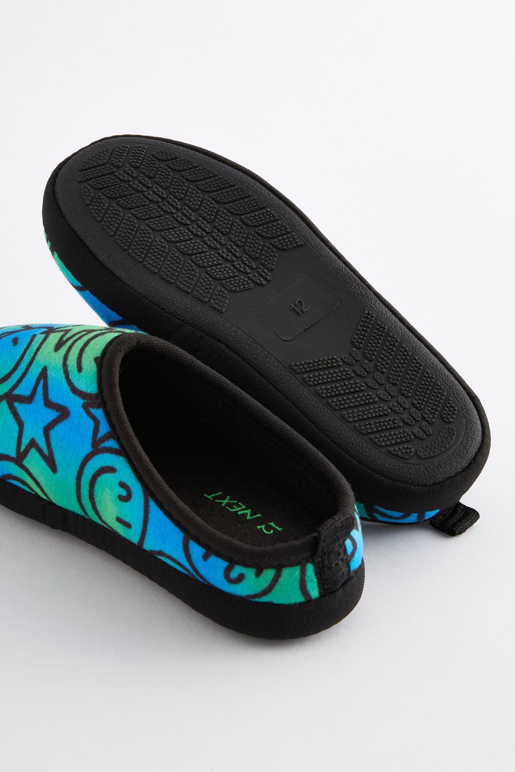 Blue Green Happy Face Warm Lined Mule Slippers