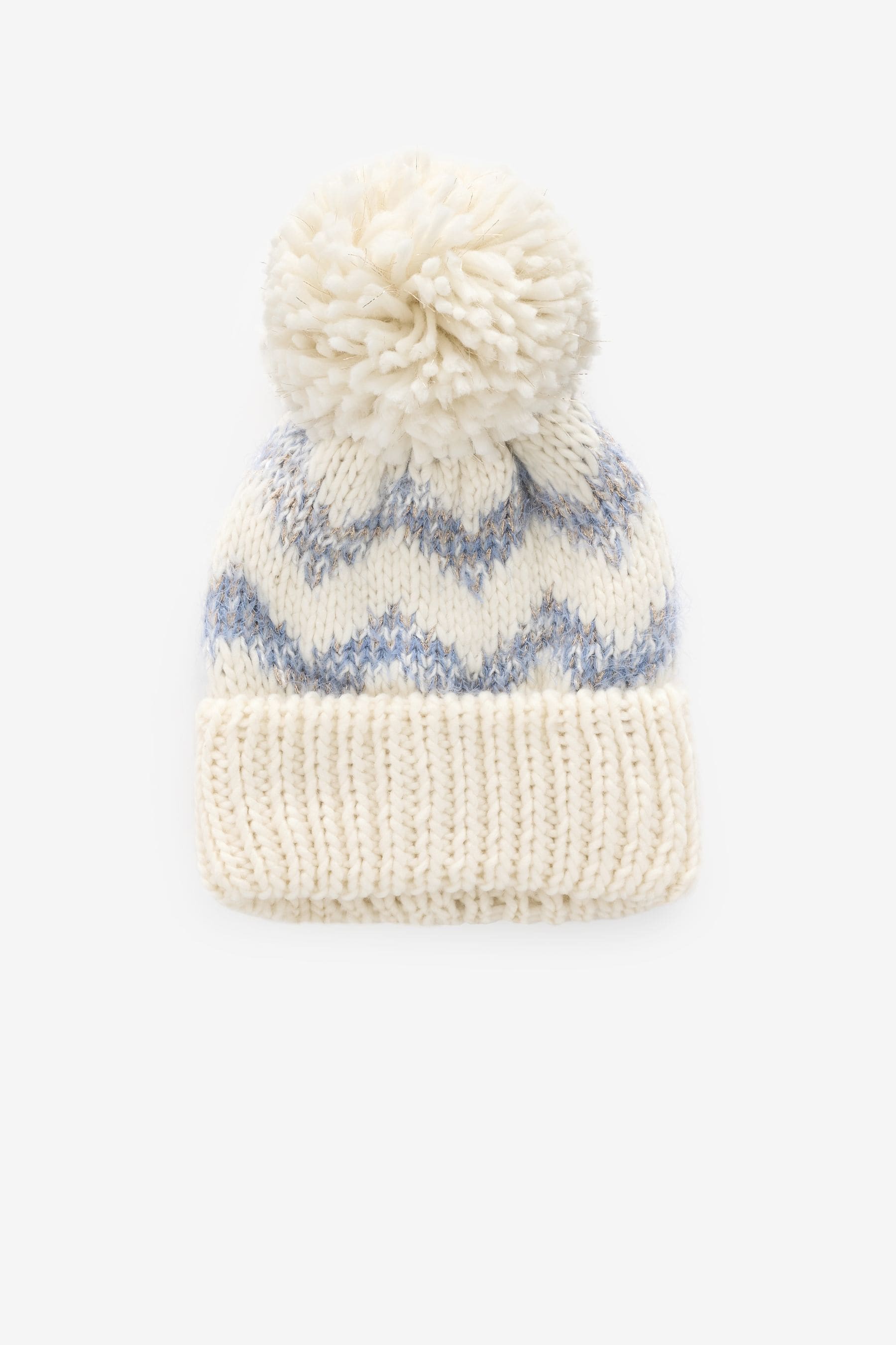 Blue/White Pom Beanie Hat (3-16yrs)