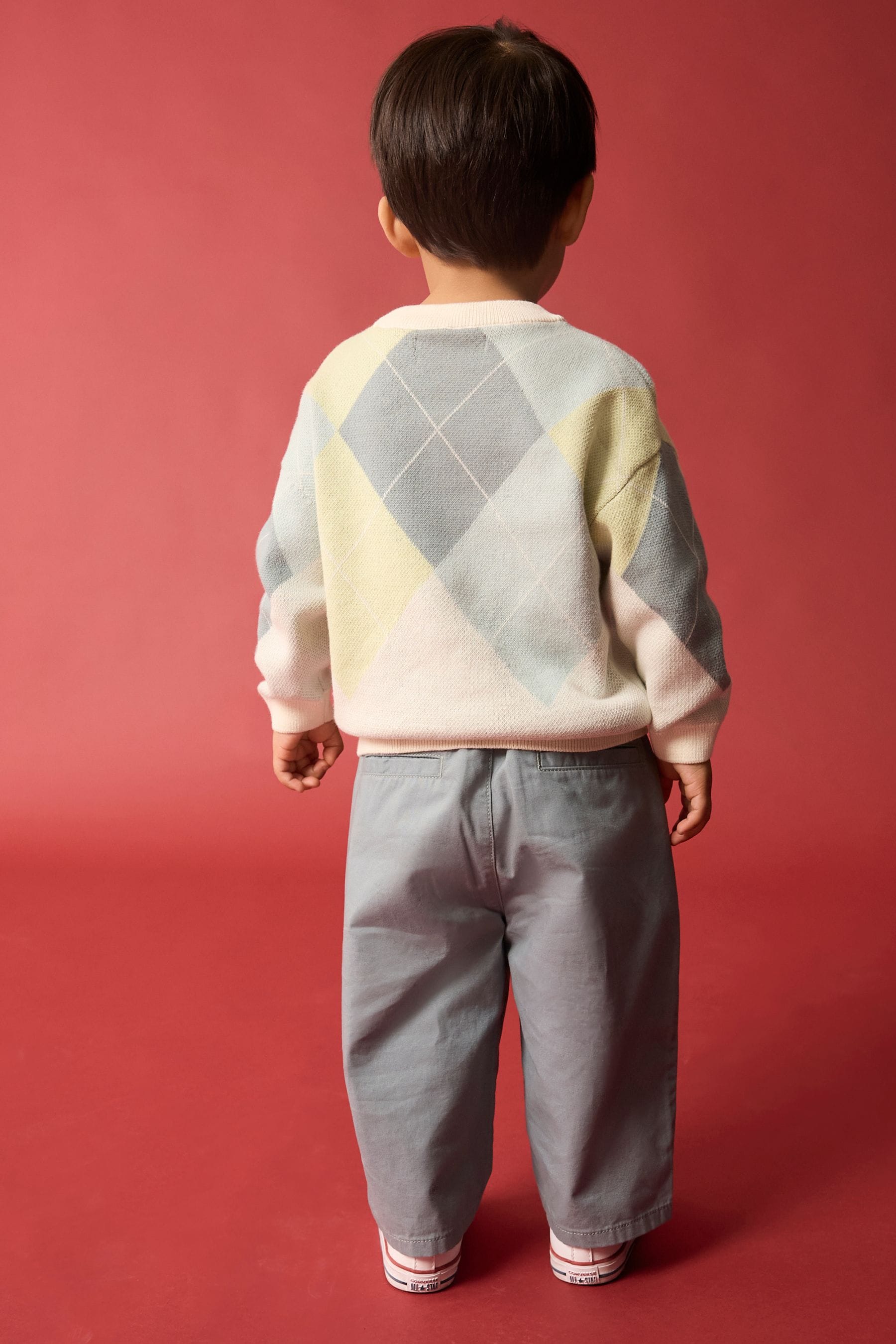 Green/Blue Argyle Knitted Crew Neck 100% Cotton Jumper (3mths-7yrs)