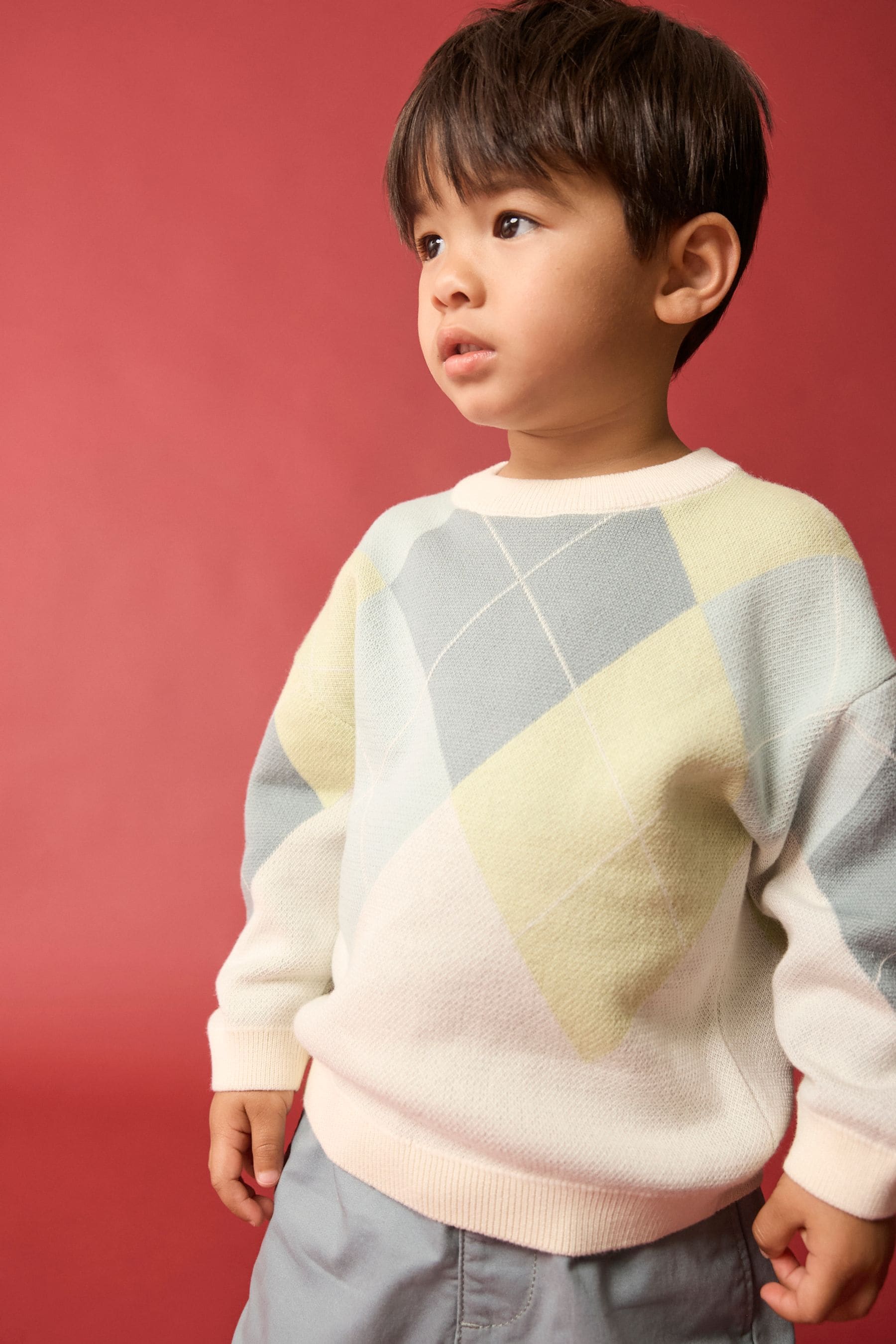 Green/Blue Argyle Knitted Crew Neck 100% Cotton Jumper (3mths-7yrs)