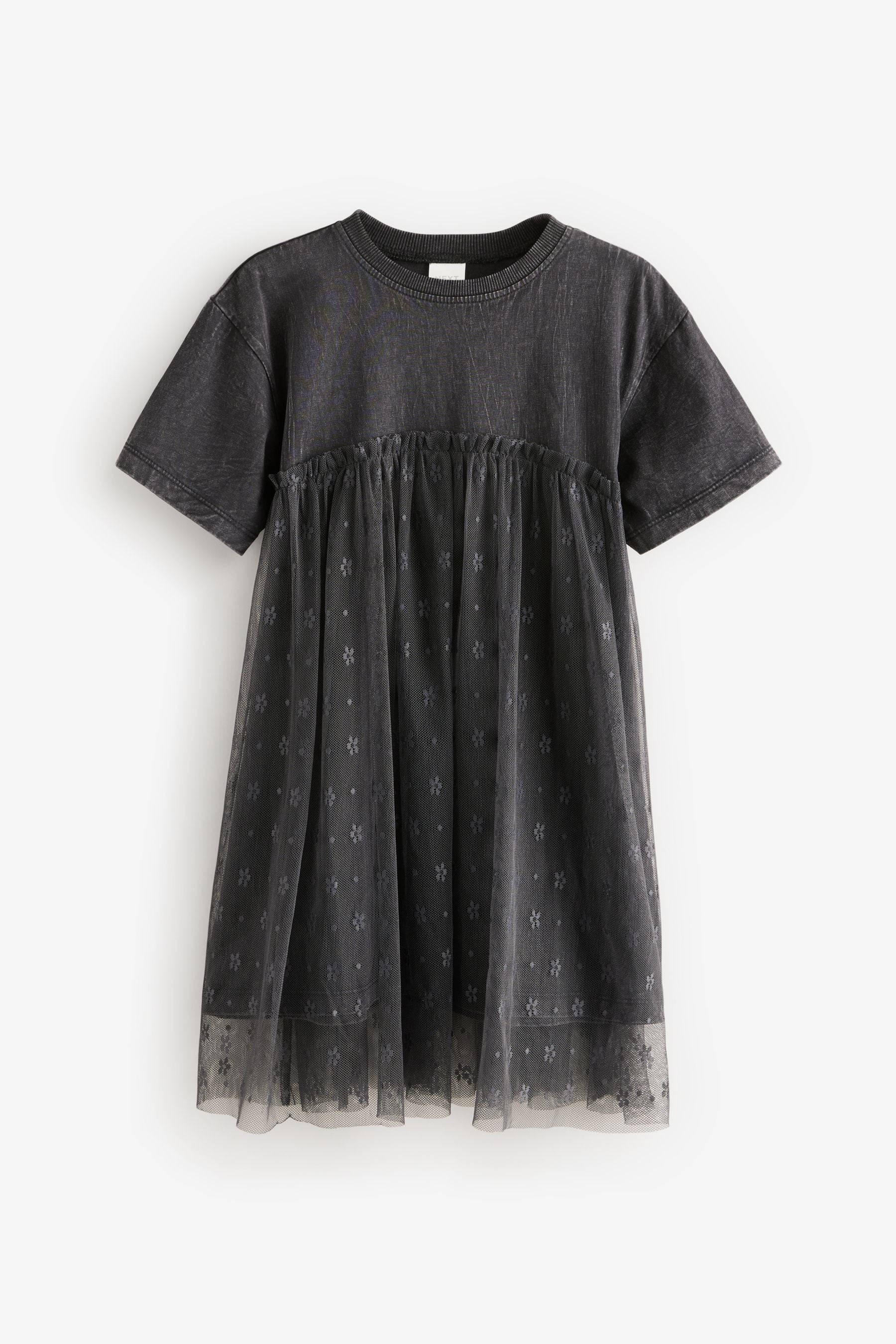 Washed Black Lace 100% Cotton T-Shirt Dress (3-16yrs)