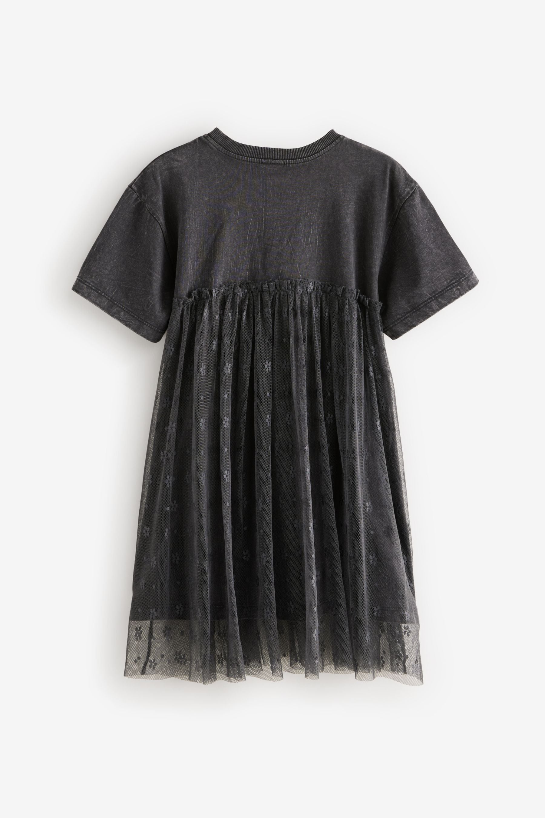 Washed Black Lace 100% Cotton T-Shirt Dress (3-16yrs)