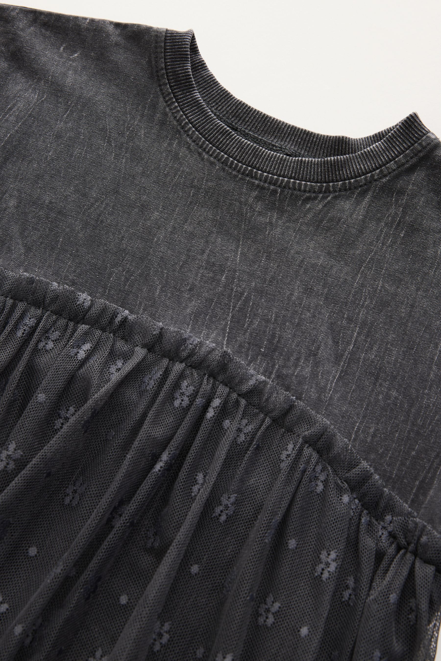 Washed Black Lace 100% Cotton T-Shirt Dress (3-16yrs)