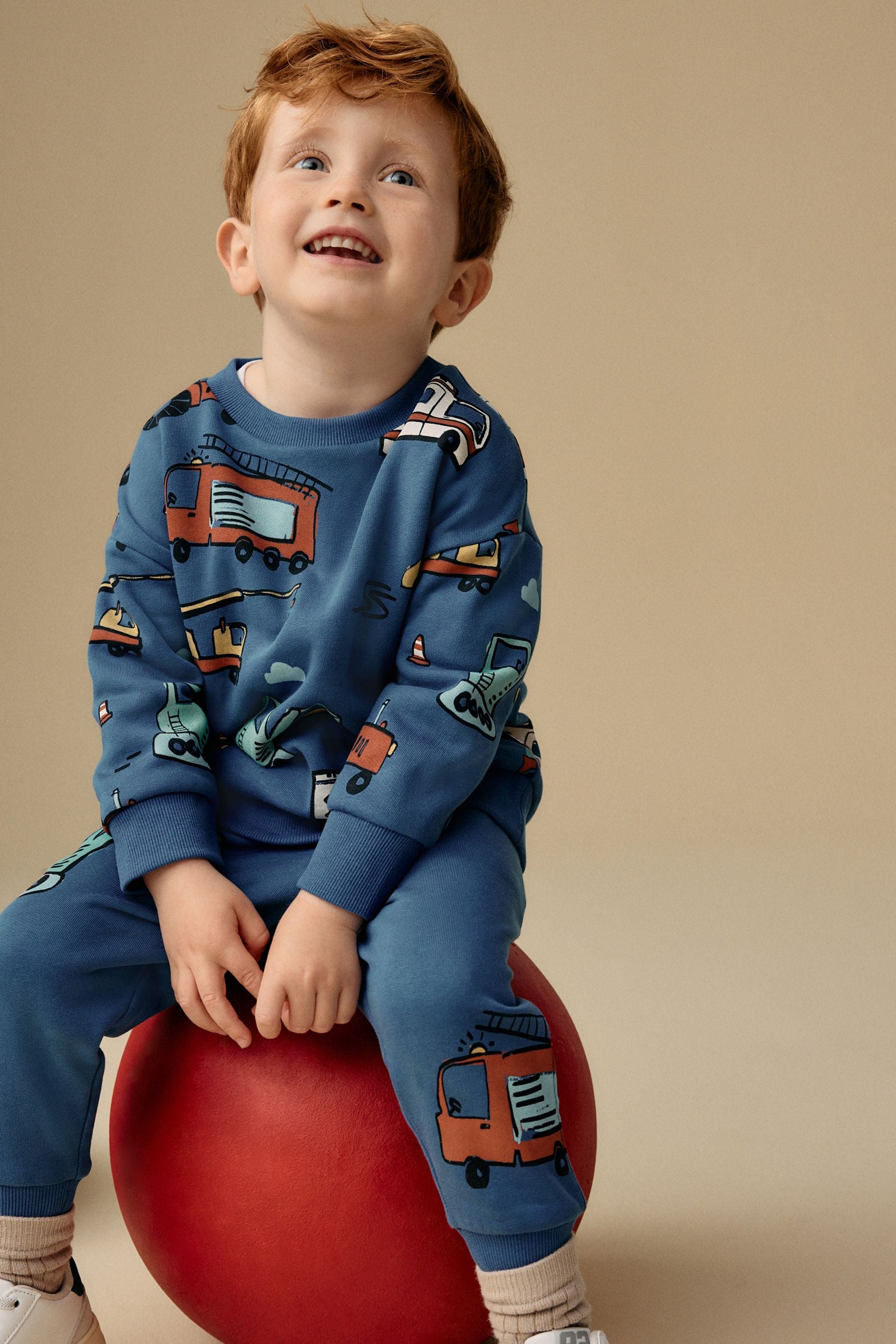 Blue Vehicles 100% Cotton All Over Print Character Sweatshirt and Joggers Set (3mths-7yrs)