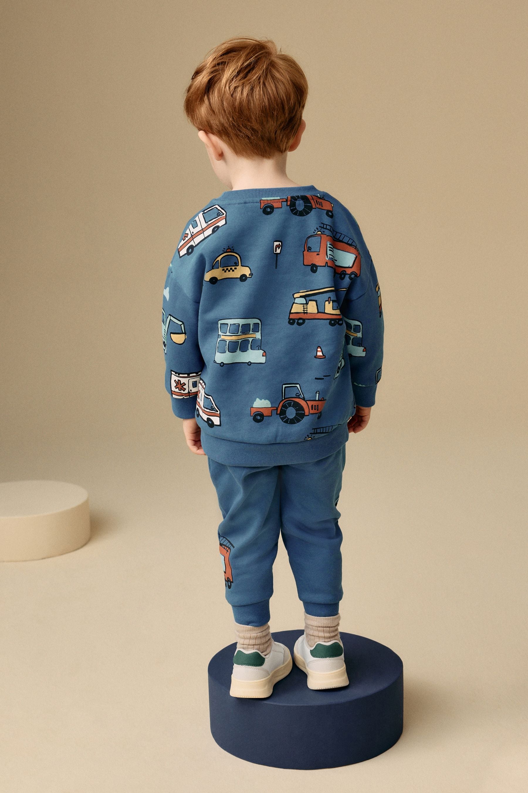 Blue Vehicles 100% Cotton All Over Print Character Sweatshirt and Joggers Set (3mths-7yrs)