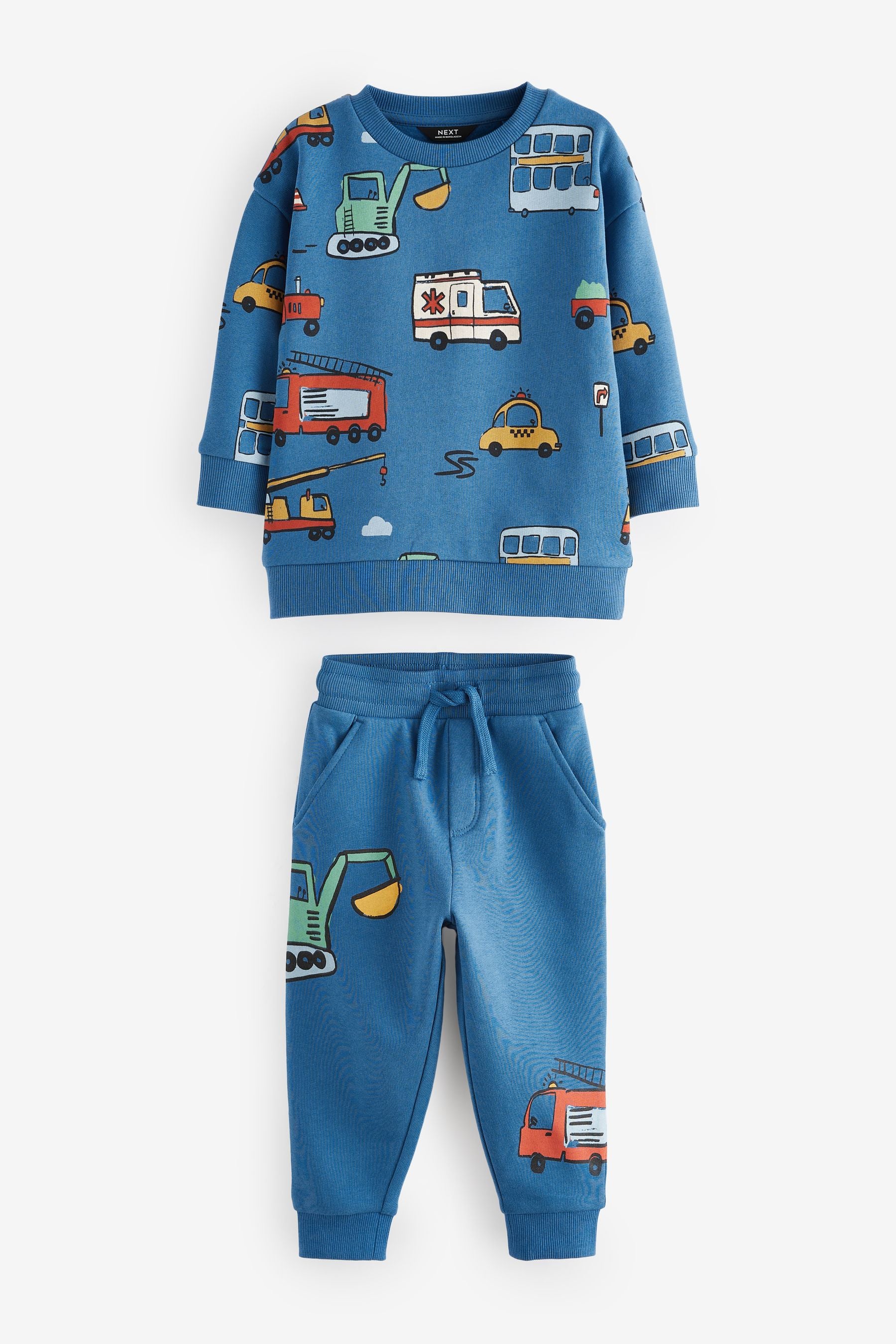 Blue Vehicles 100% Cotton All Over Print Character Sweatshirt and Joggers Set (3mths-7yrs)