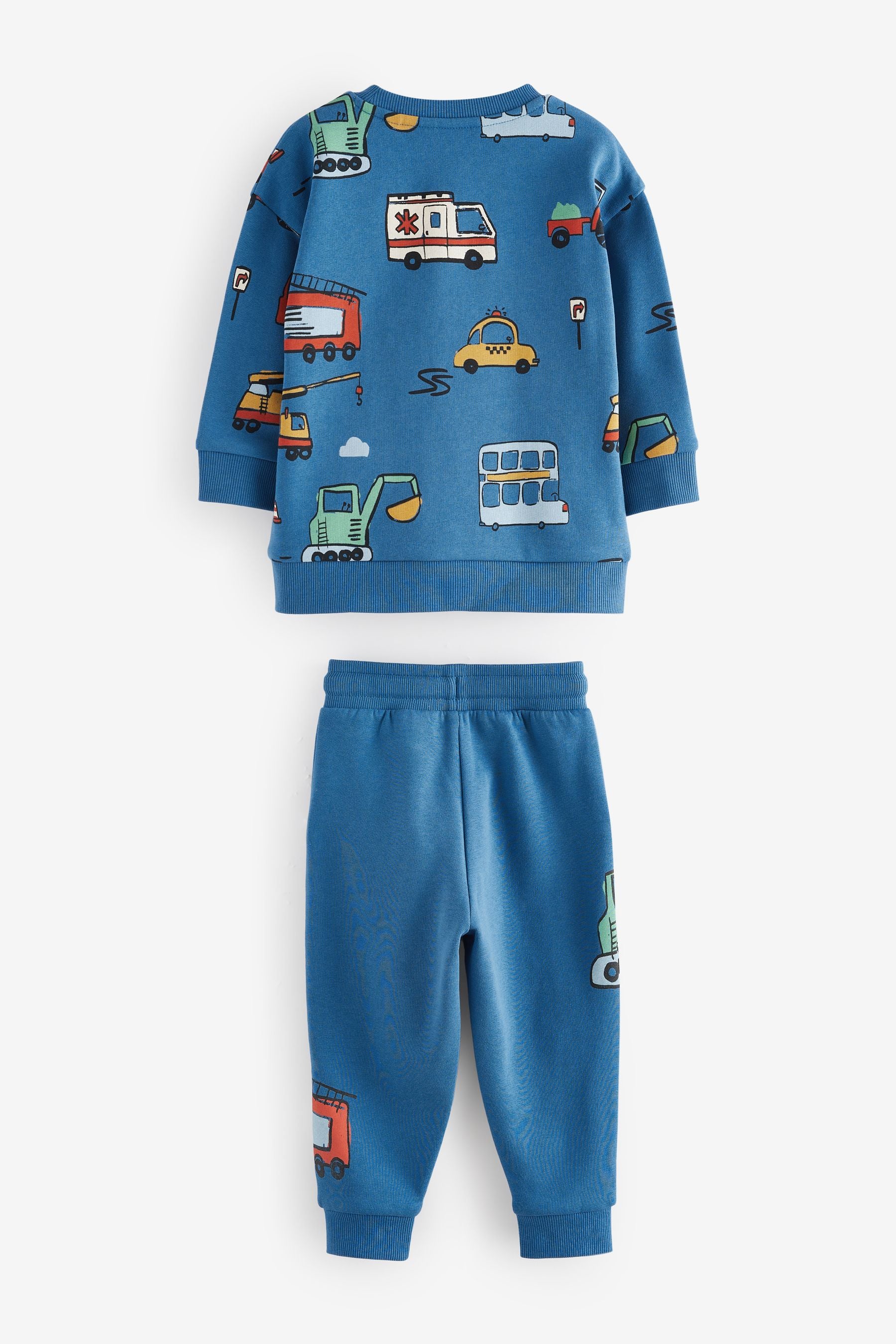 Blue Vehicles 100% Cotton All Over Print Character Sweatshirt and Joggers Set (3mths-7yrs)