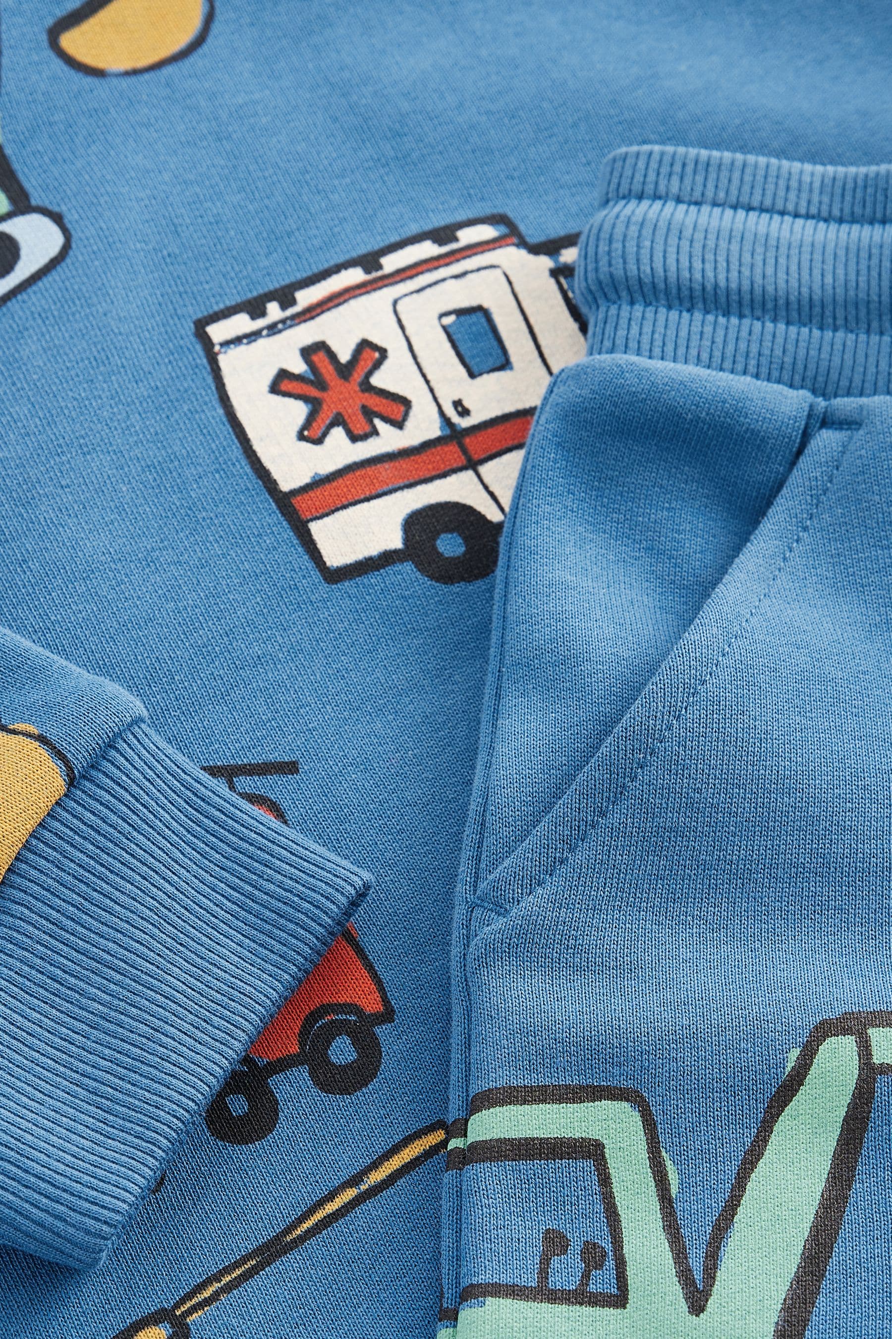 Blue Vehicles 100% Cotton All Over Print Character Sweatshirt and Joggers Set (3mths-7yrs)