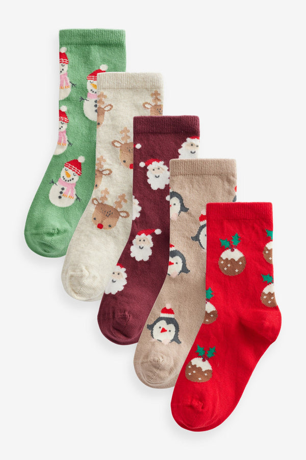 Multi Cotton Rich Christmas Character Ankle Socks 5 Pack