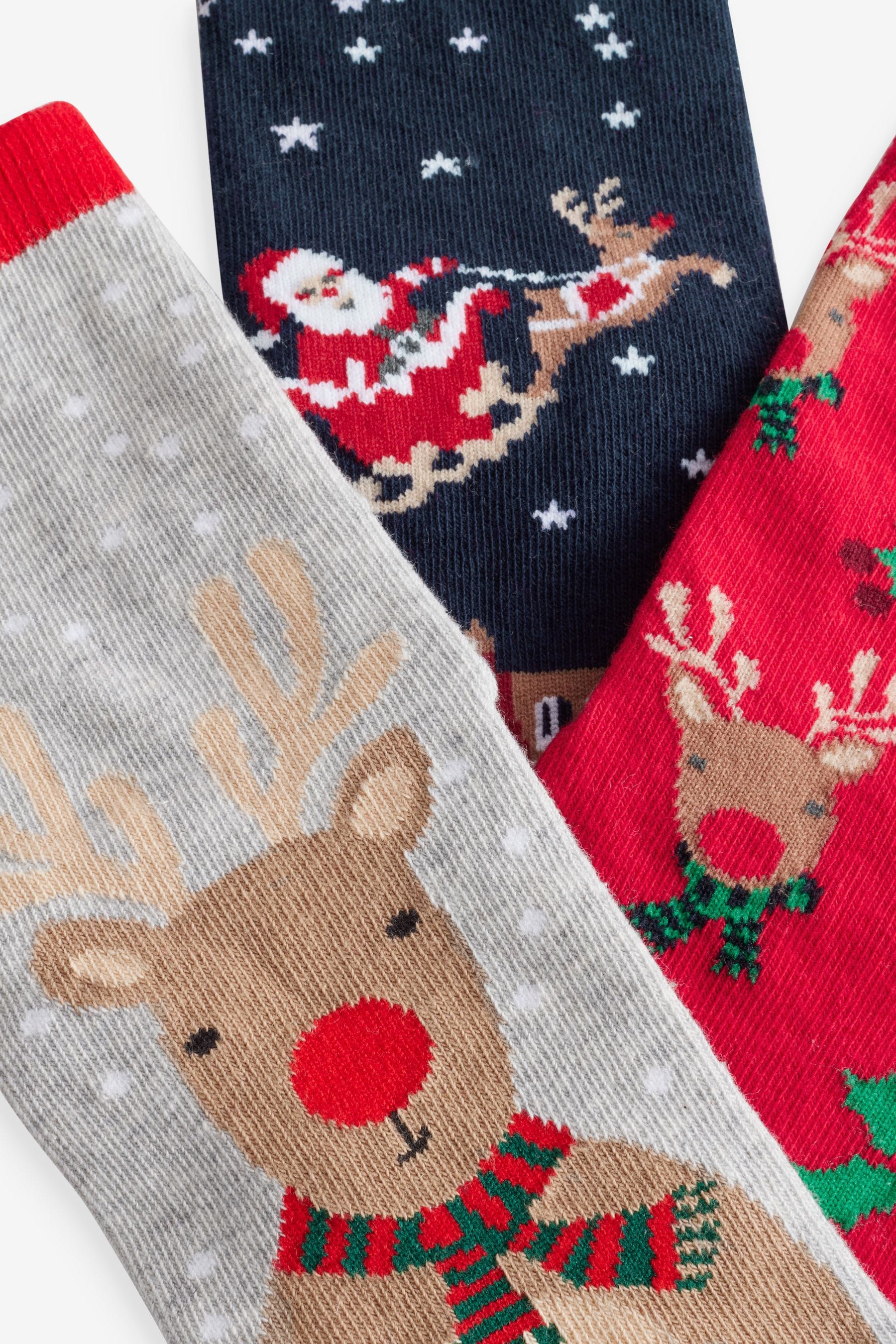 Red/Navy Cotton Rich Christmas Character Ankle Socks 3 Pack