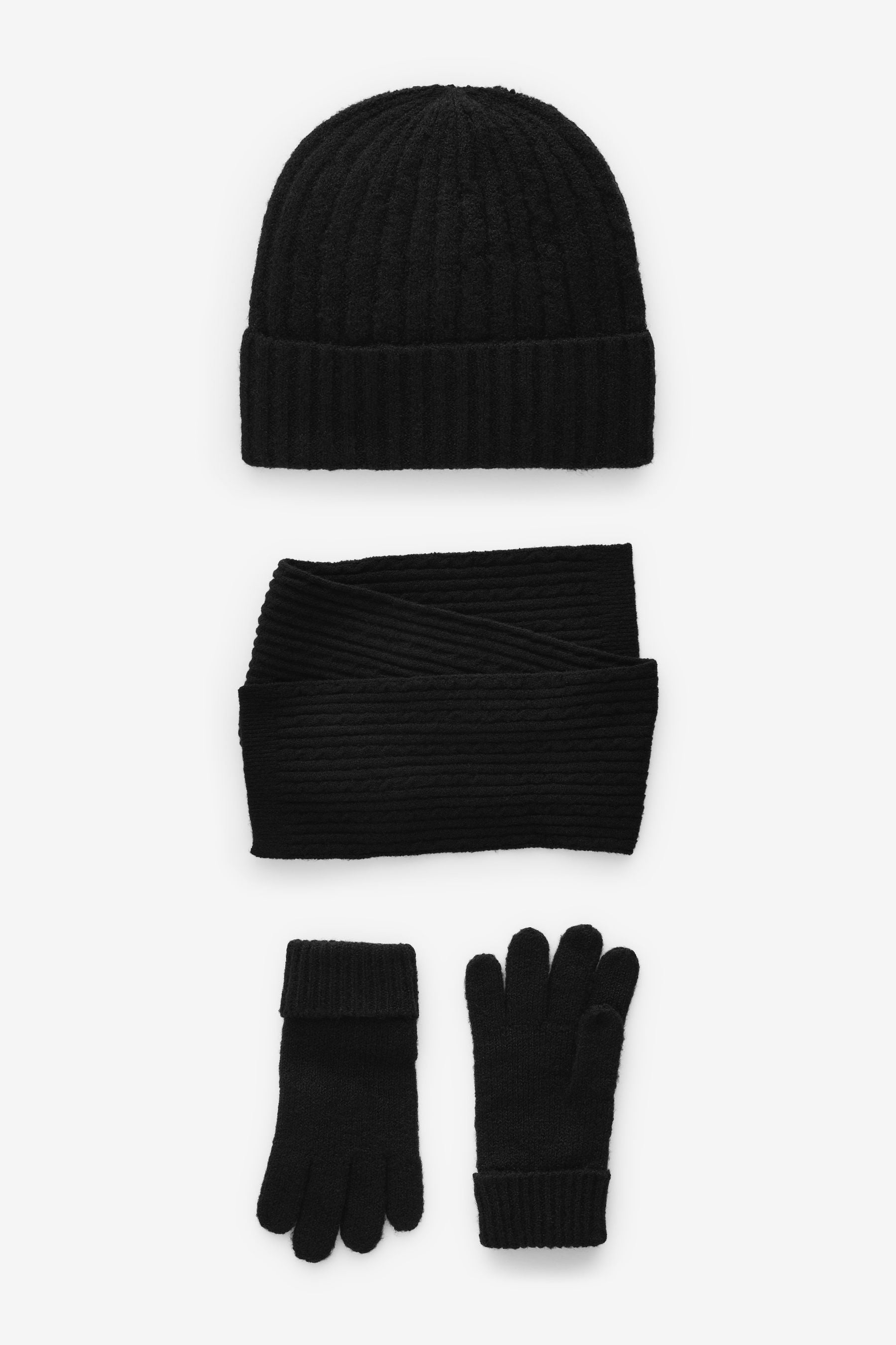 Black Cable Cable Hat, Gloves and Scarf Set (3-16yrs)