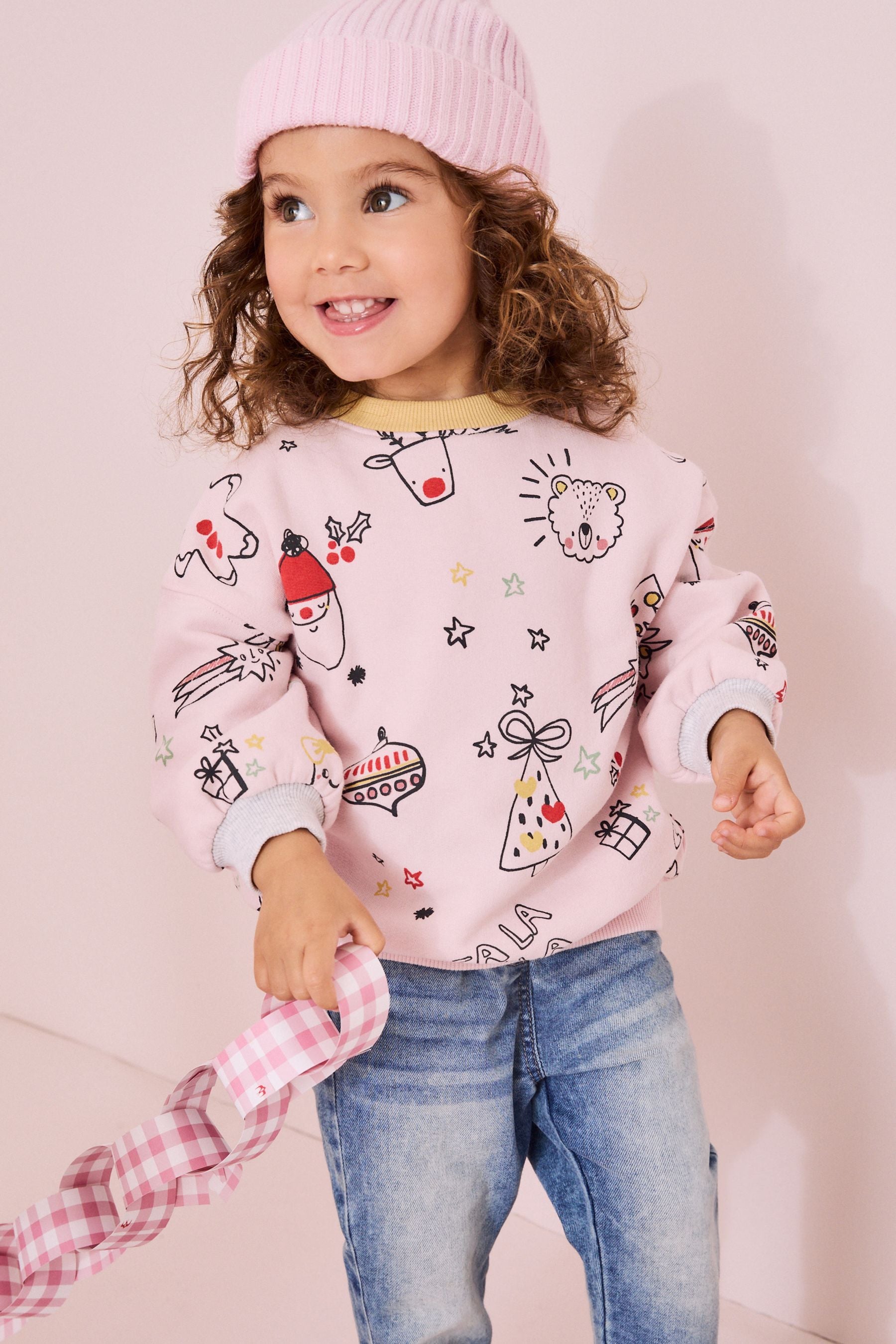 Pale Pink Christmas Sweatshirt (3mths-7yrs)