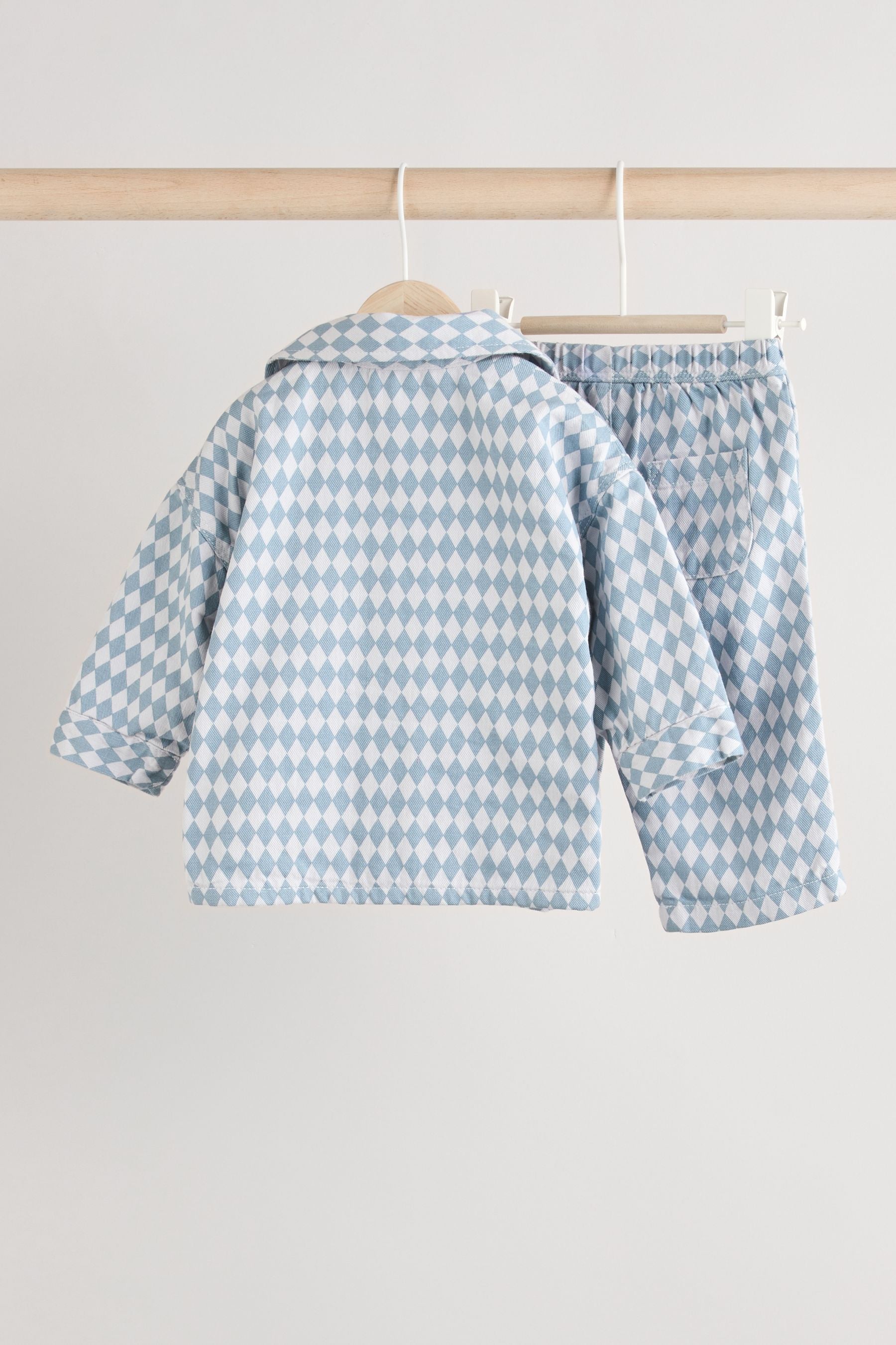 Blue Harlequin Baby Shirt And Trousers 3 Piece Set (0mths-2yrs)