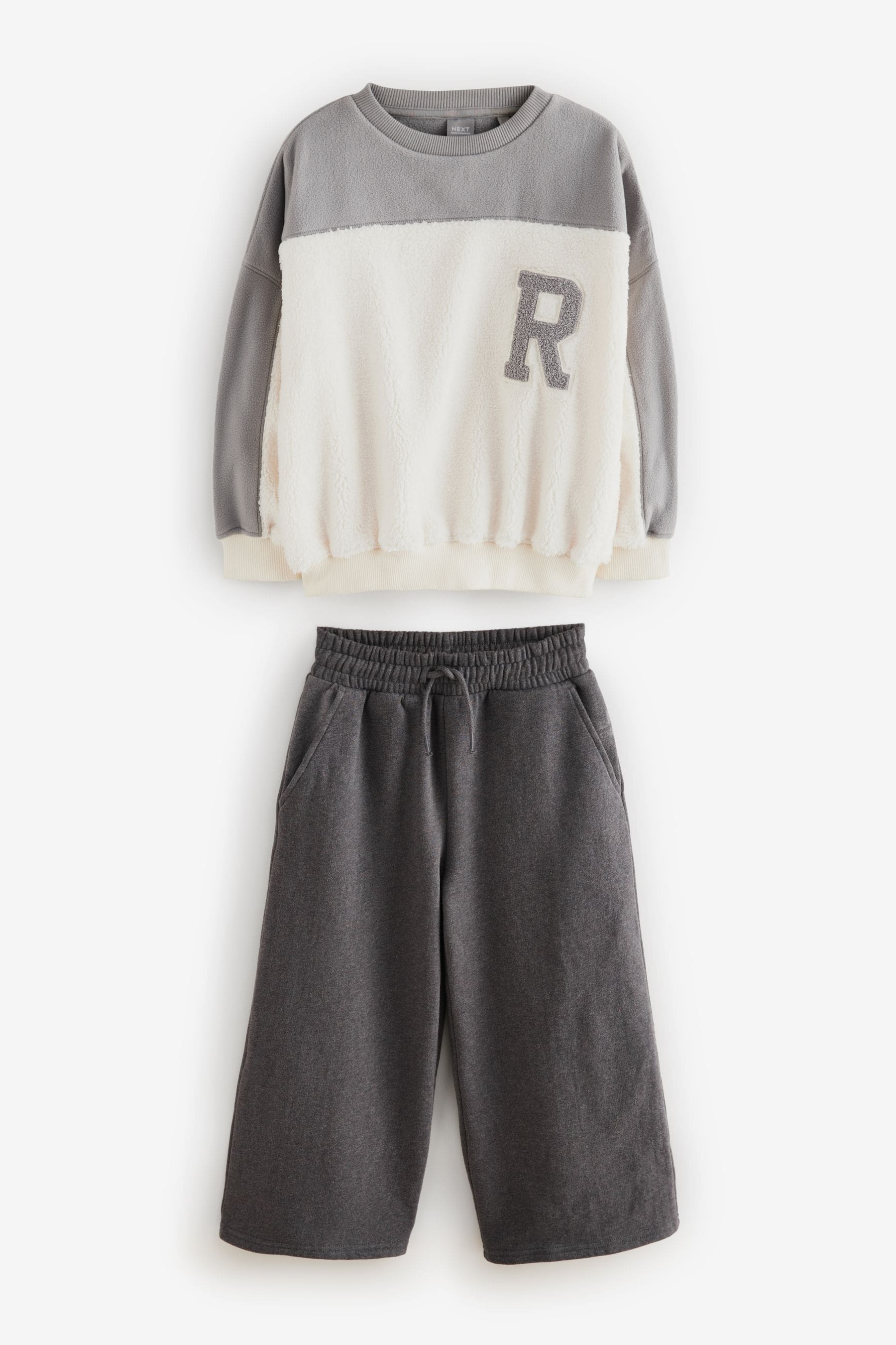 Ecru Borg Sweatshirt And Wide Leg Joggers Set (3-16yrs)