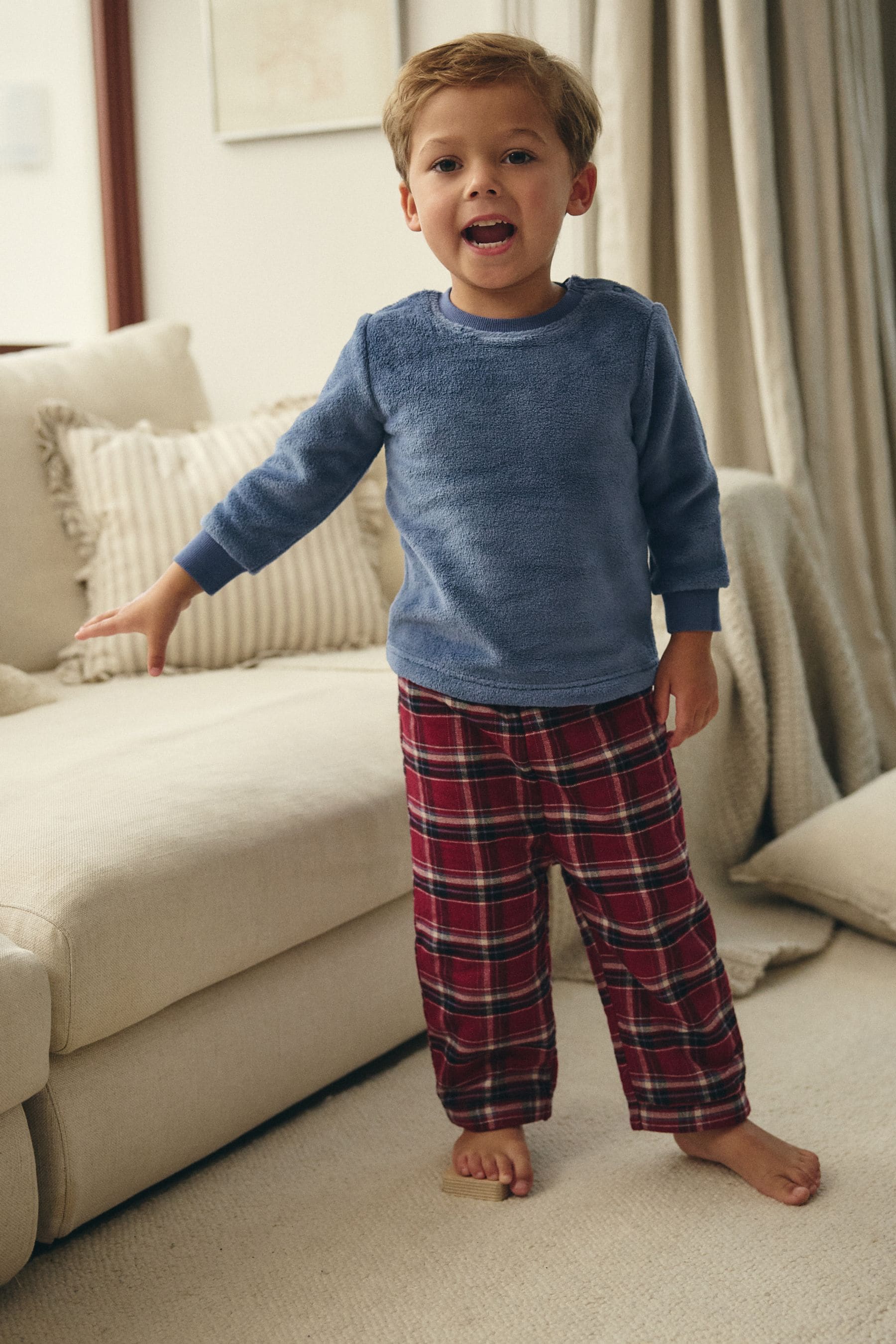 Red/Blue Check Cosy Fleece Pyjamas (9mths-12yrs)