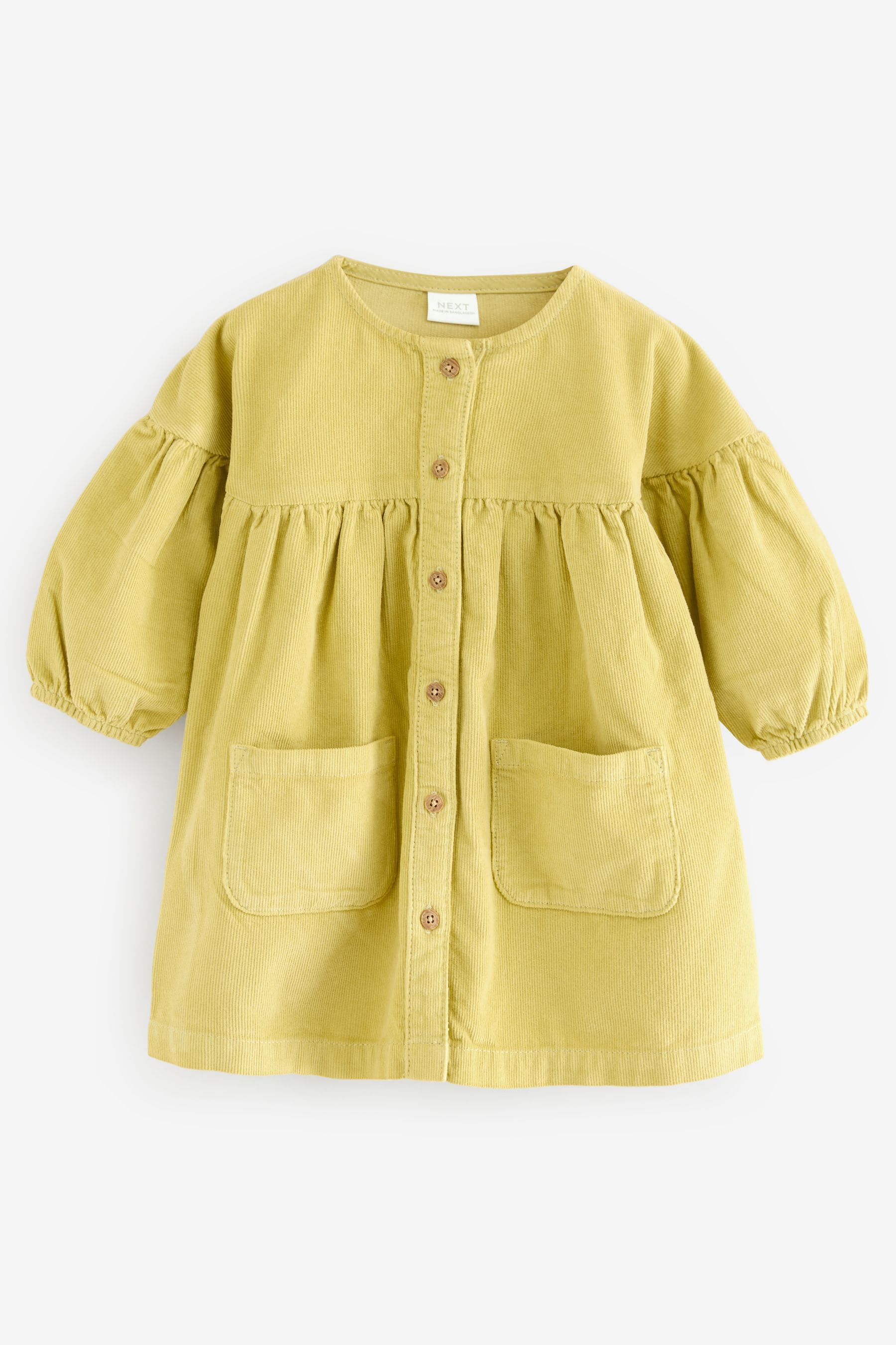 Citrine Green Cord 100% Cotton Button Through Dress (3mths-8yrs)