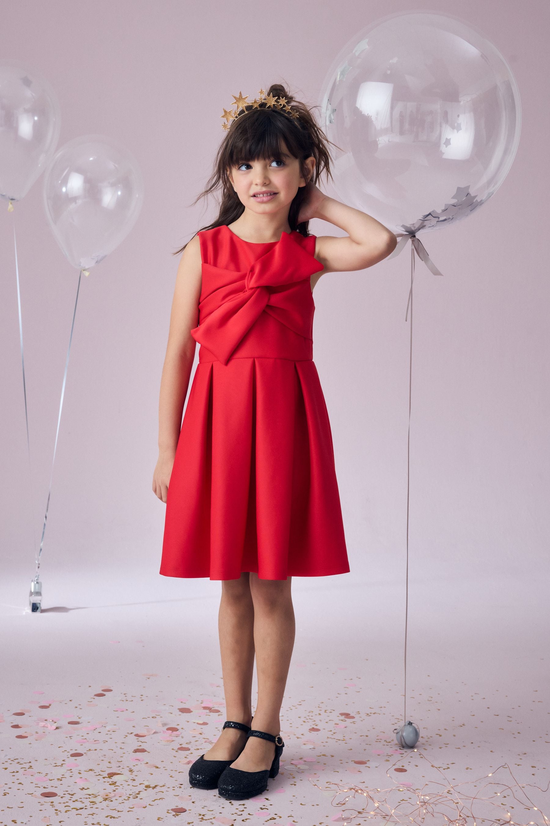 Red Bow Detail Scuba Occasion Dress (1.5-16yrs)