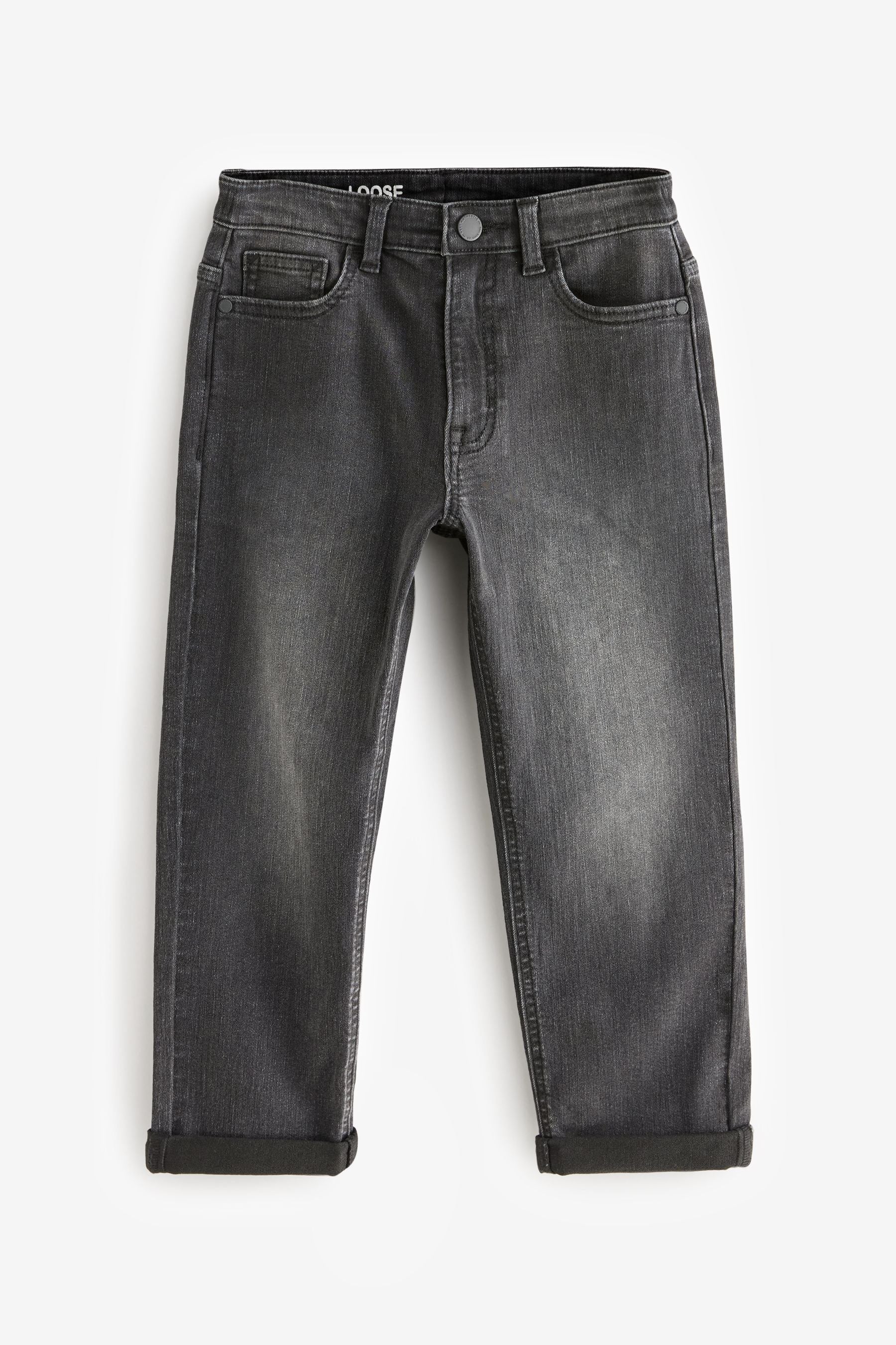 Grey Charcoal Loose Fit Rich Stretch Jeans (3-17yrs)