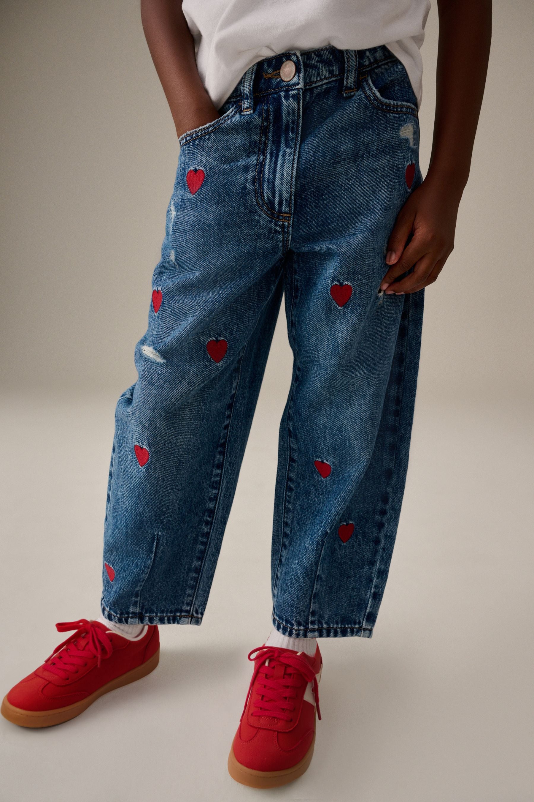 Blue Denim Heart Embroidered Balloon Jeans (3-16yrs)