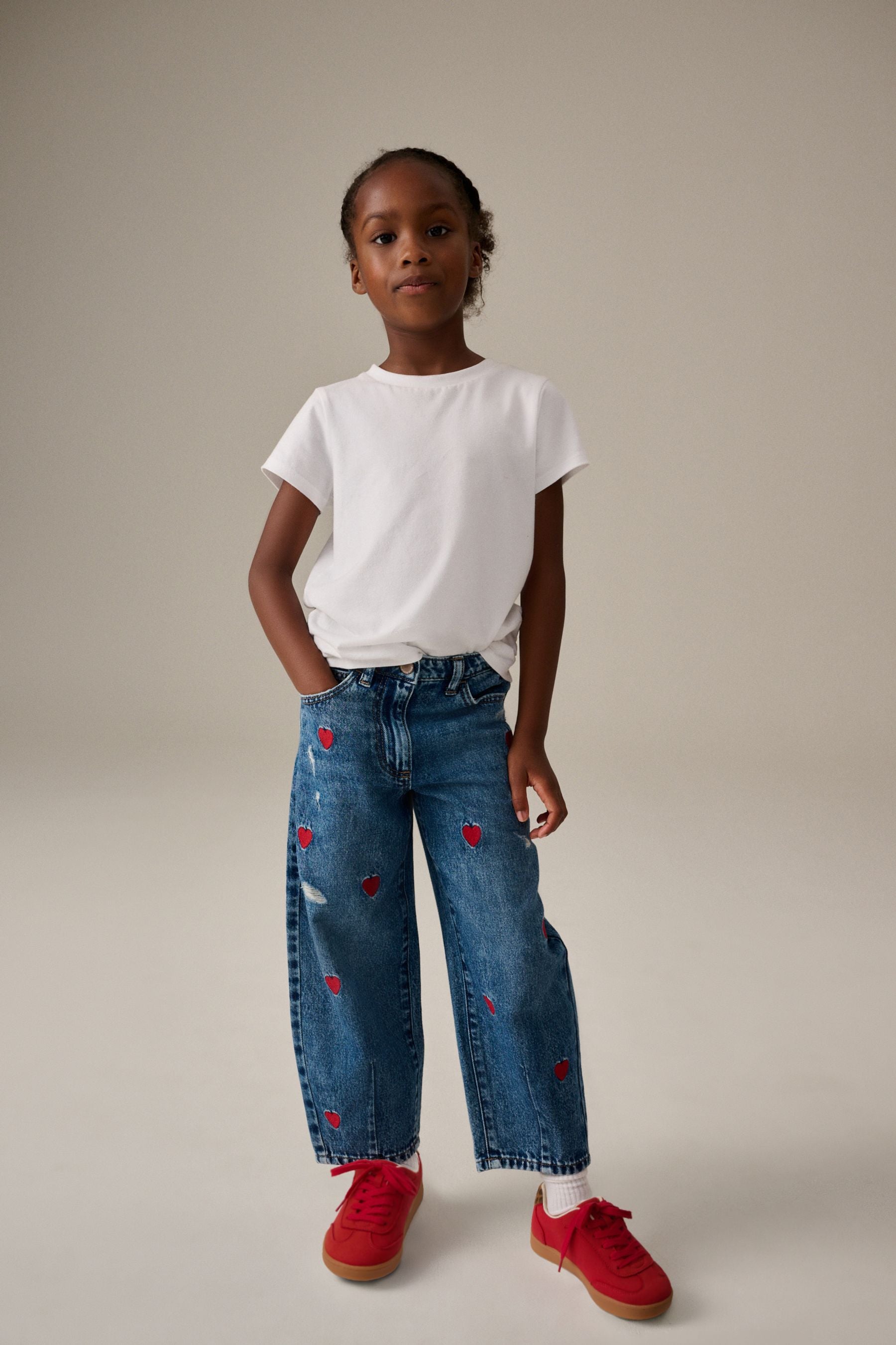 Blue Denim Heart Embroidered Balloon Jeans (3-16yrs)