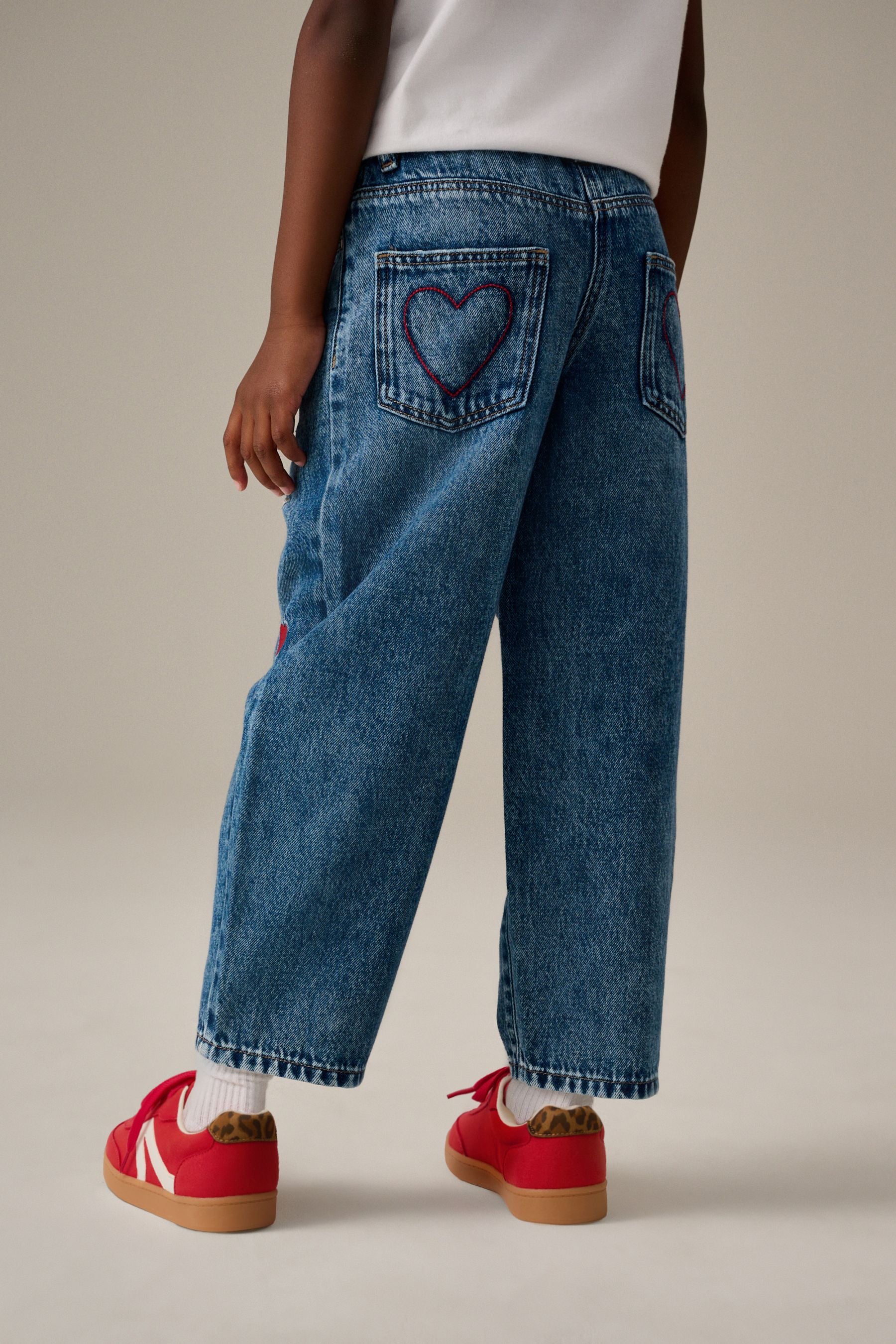 Blue Denim Heart Embroidered Balloon Jeans (3-16yrs)