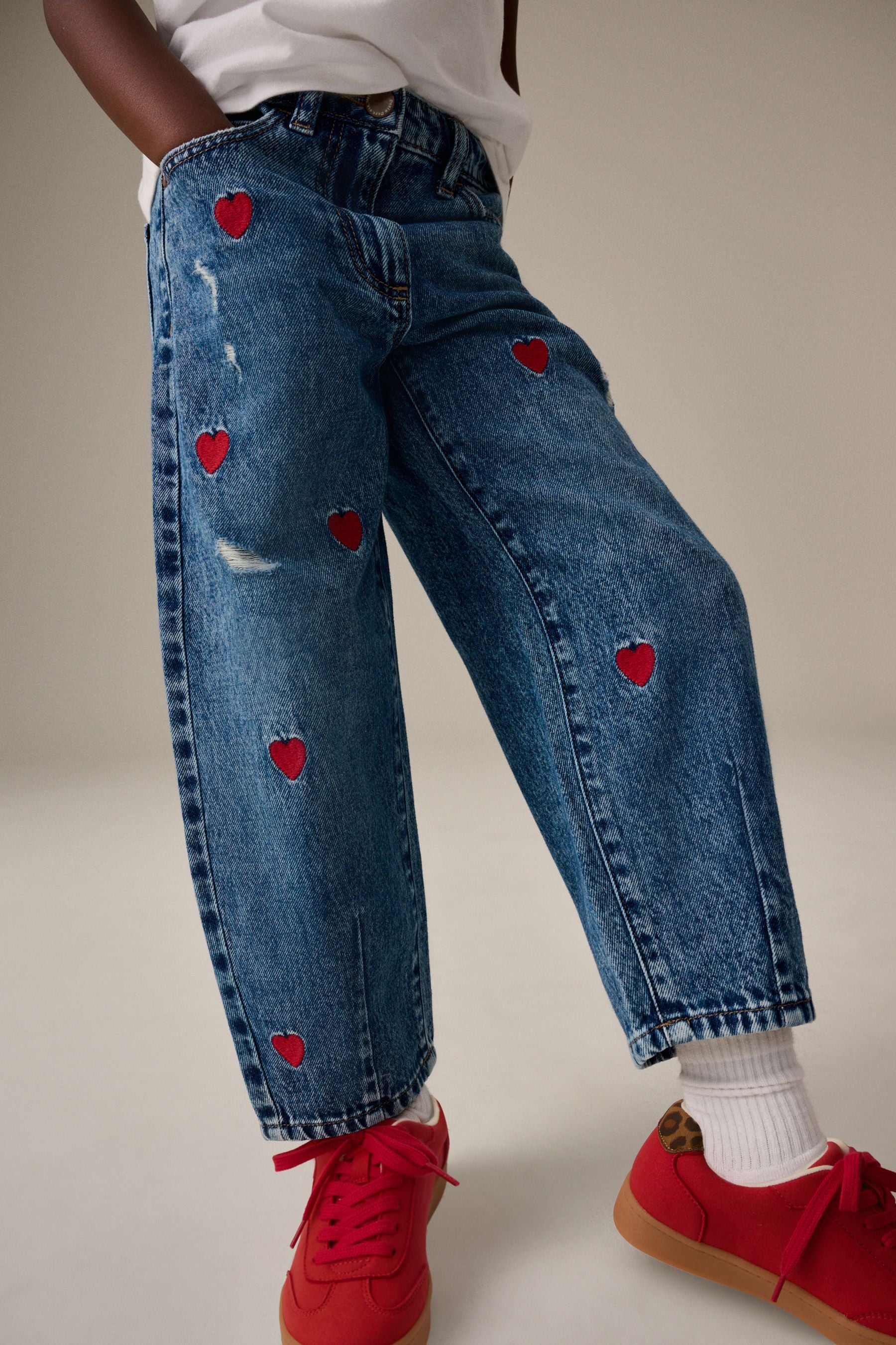 Blue Denim Heart Embroidered Balloon Jeans (3-16yrs)