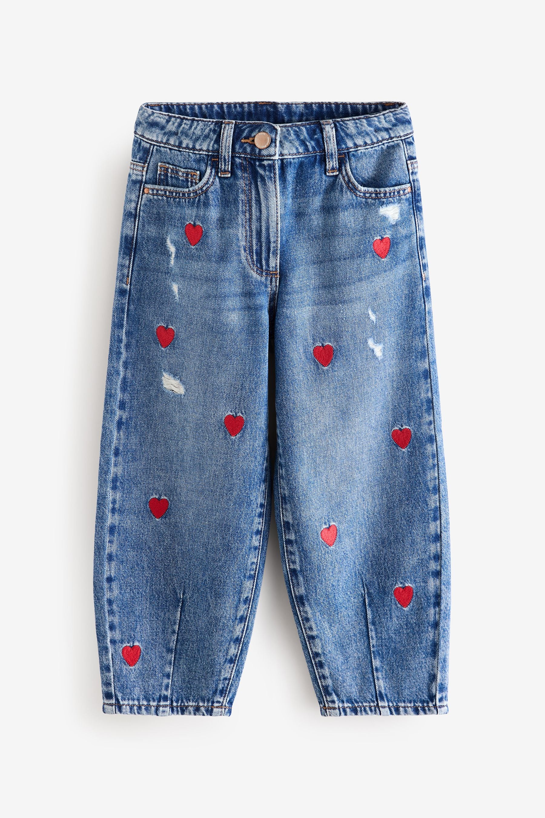 Blue Denim Heart Embroidered Balloon Jeans (3-16yrs)