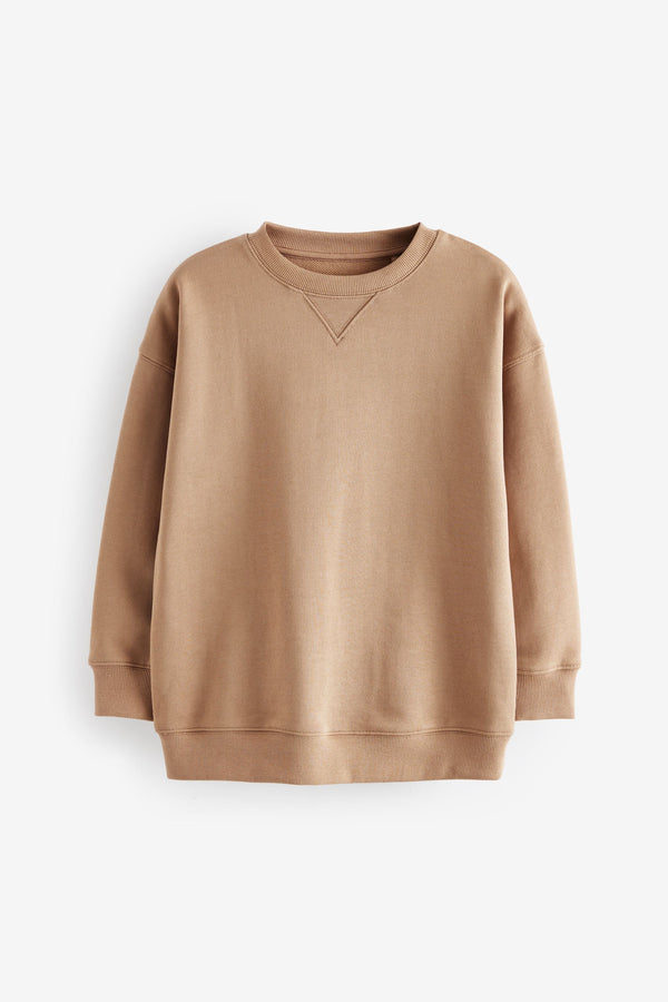 Tan Brown Oversized Plain Crew Neck 100% Cotton Sweatshirt (3-16yrs)