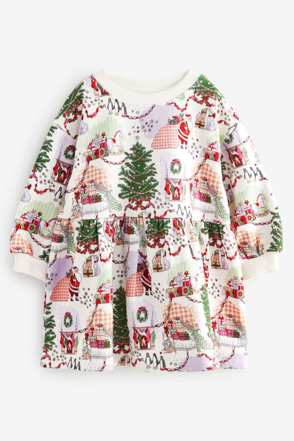 Ecru White Cath Kidston Christmas Sweat Dress (3mths-7yrs)