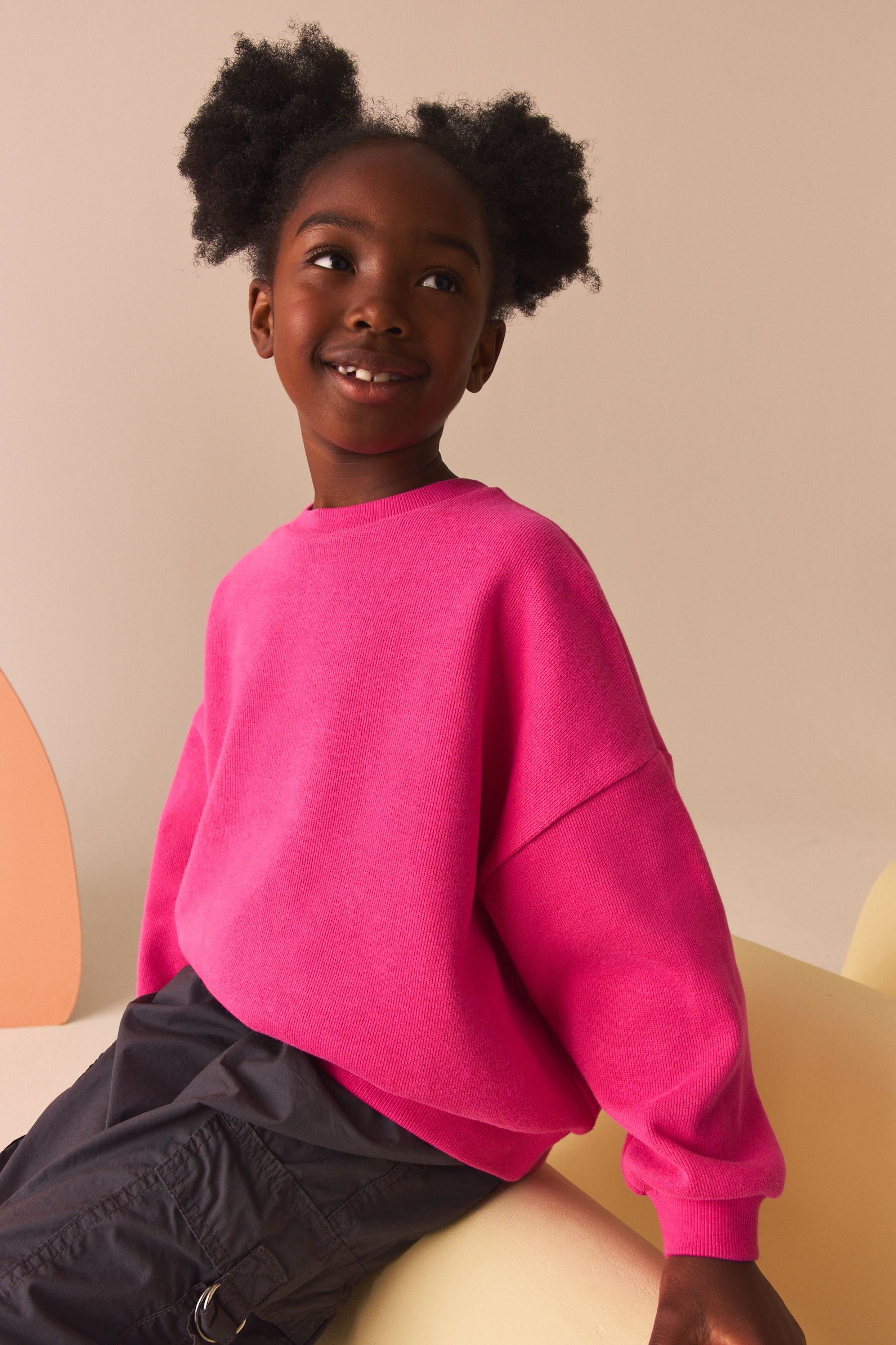 Pink Oversized Cosy Rib Sweatshirt (3-16yrs)