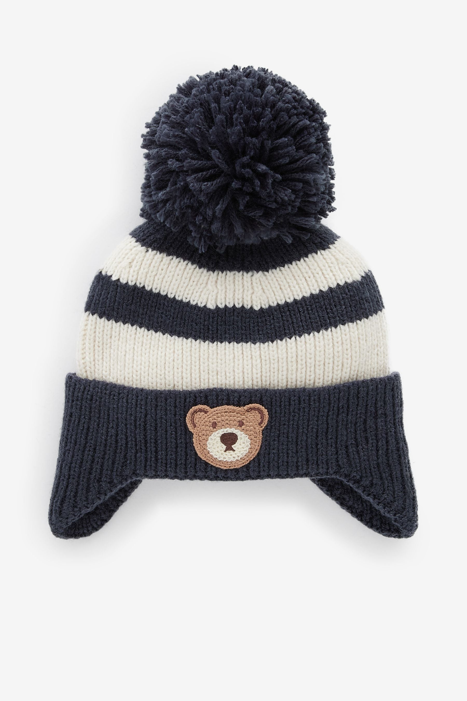 Navy Blue Stripe Bear Pom Hat (3mths-10yrs)