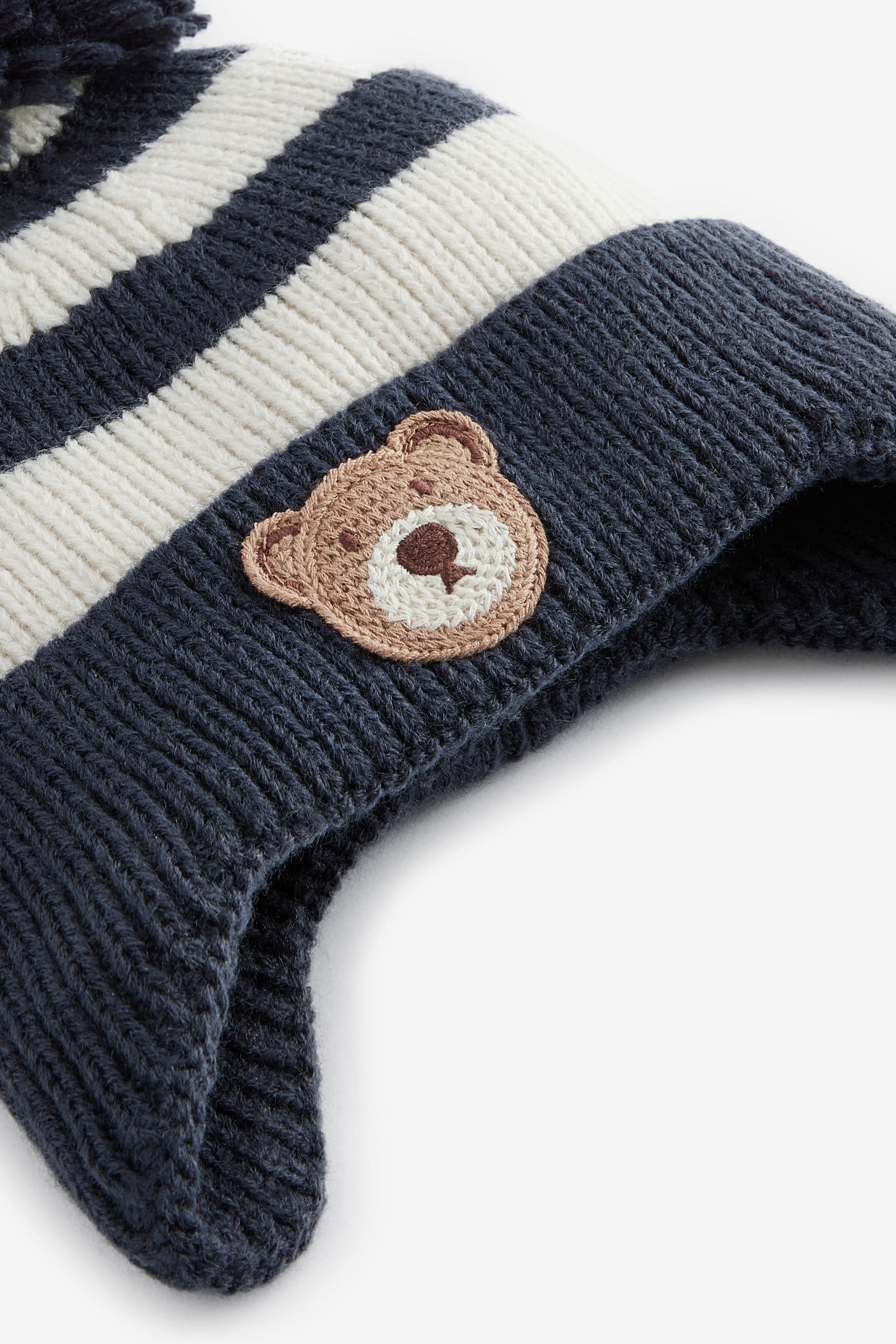 Navy Blue Stripe Bear Pom Hat (3mths-10yrs)